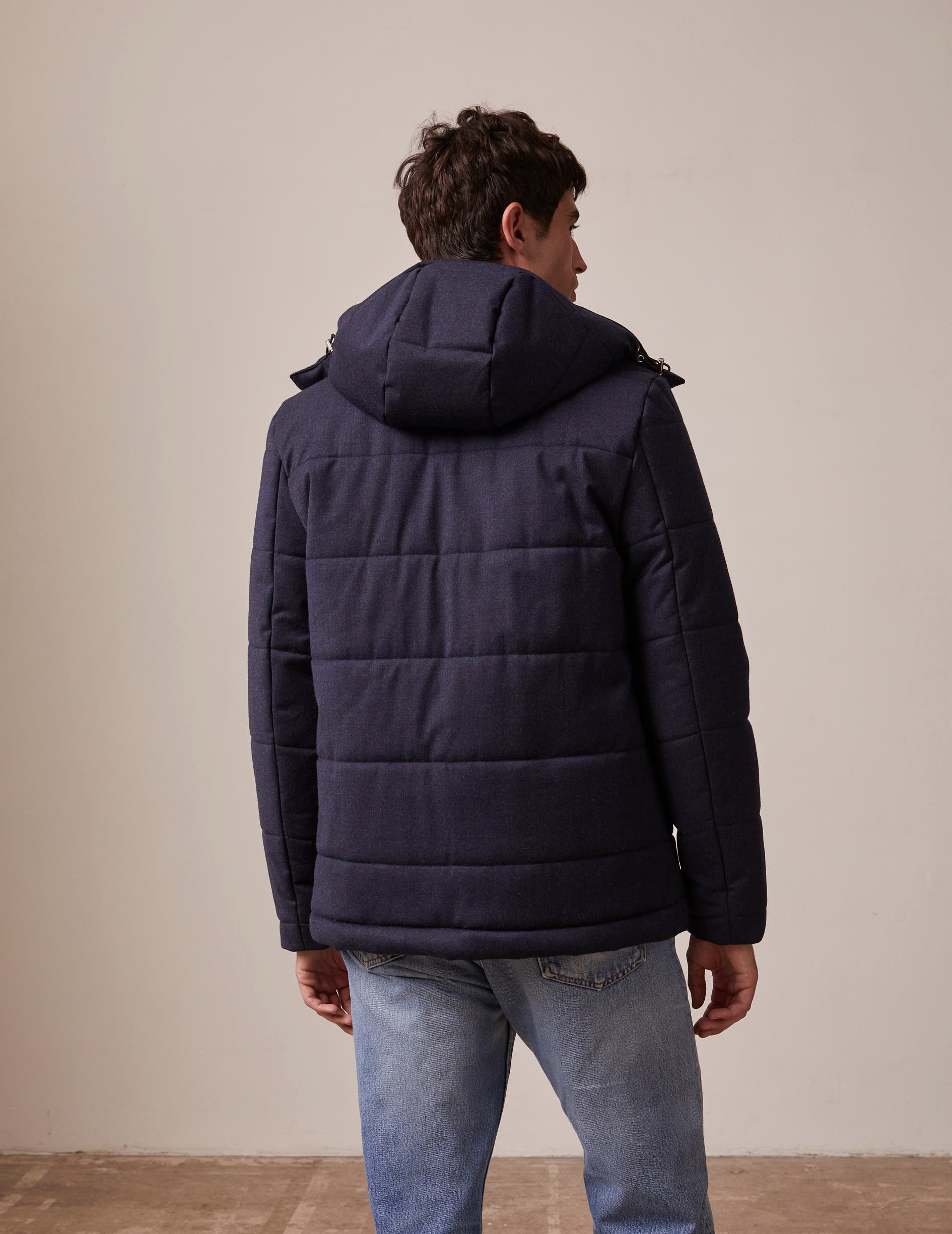 Isola down jacket in navy blue flannel