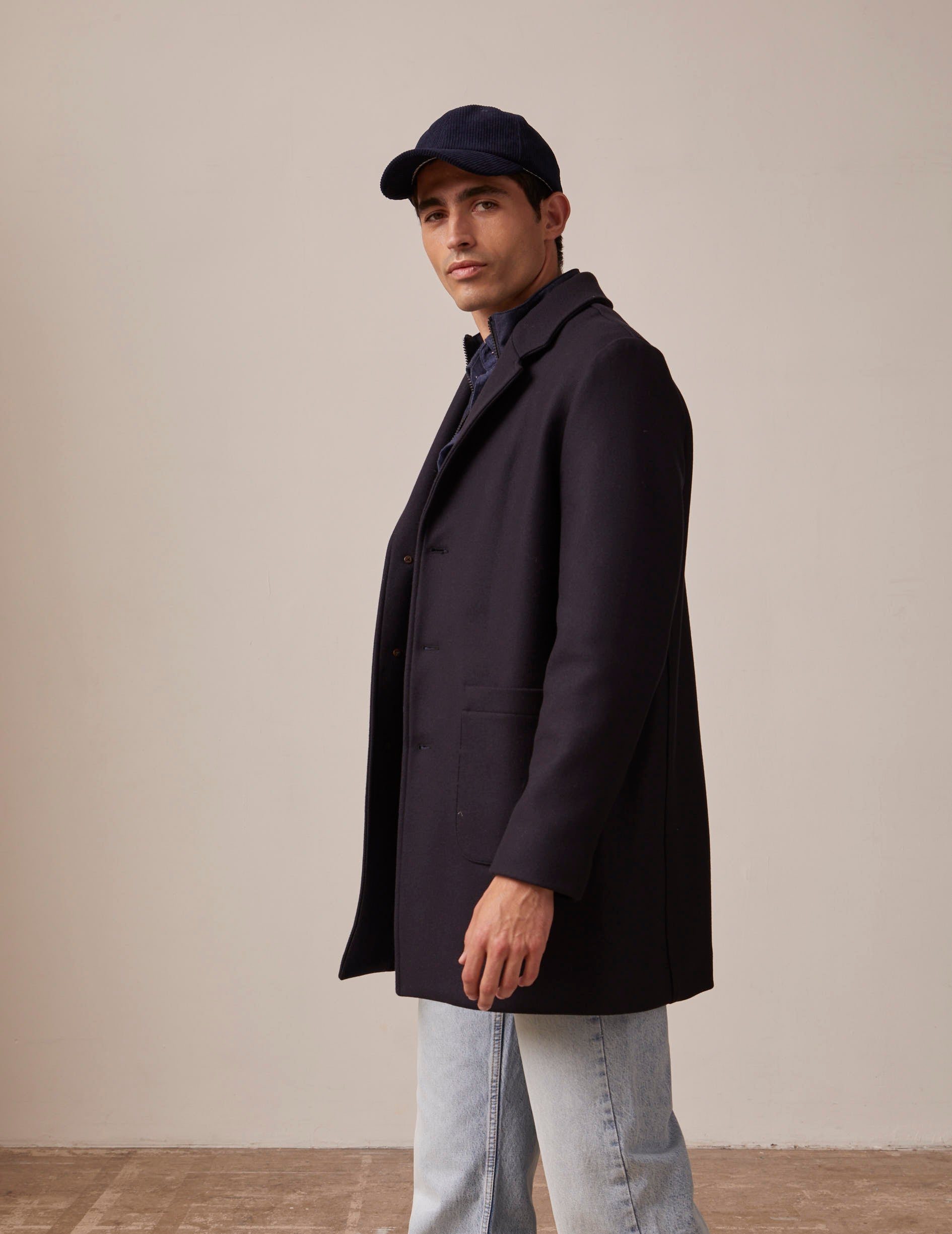 Ivain coat in navy blue wool