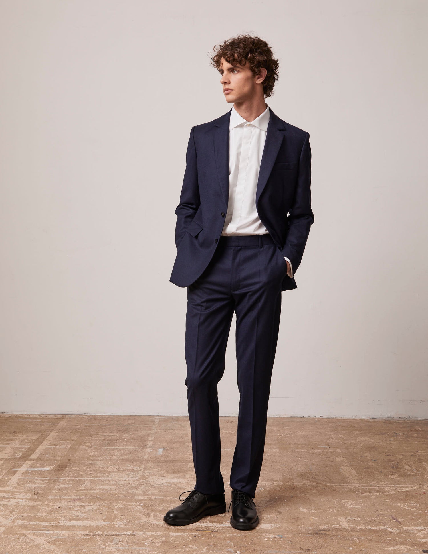 Tailored pants Greyson in navy blue wool canvas