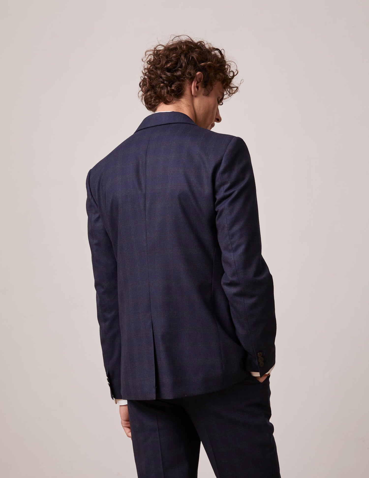 Gordon suit jacket in checked navy blue wool canvas