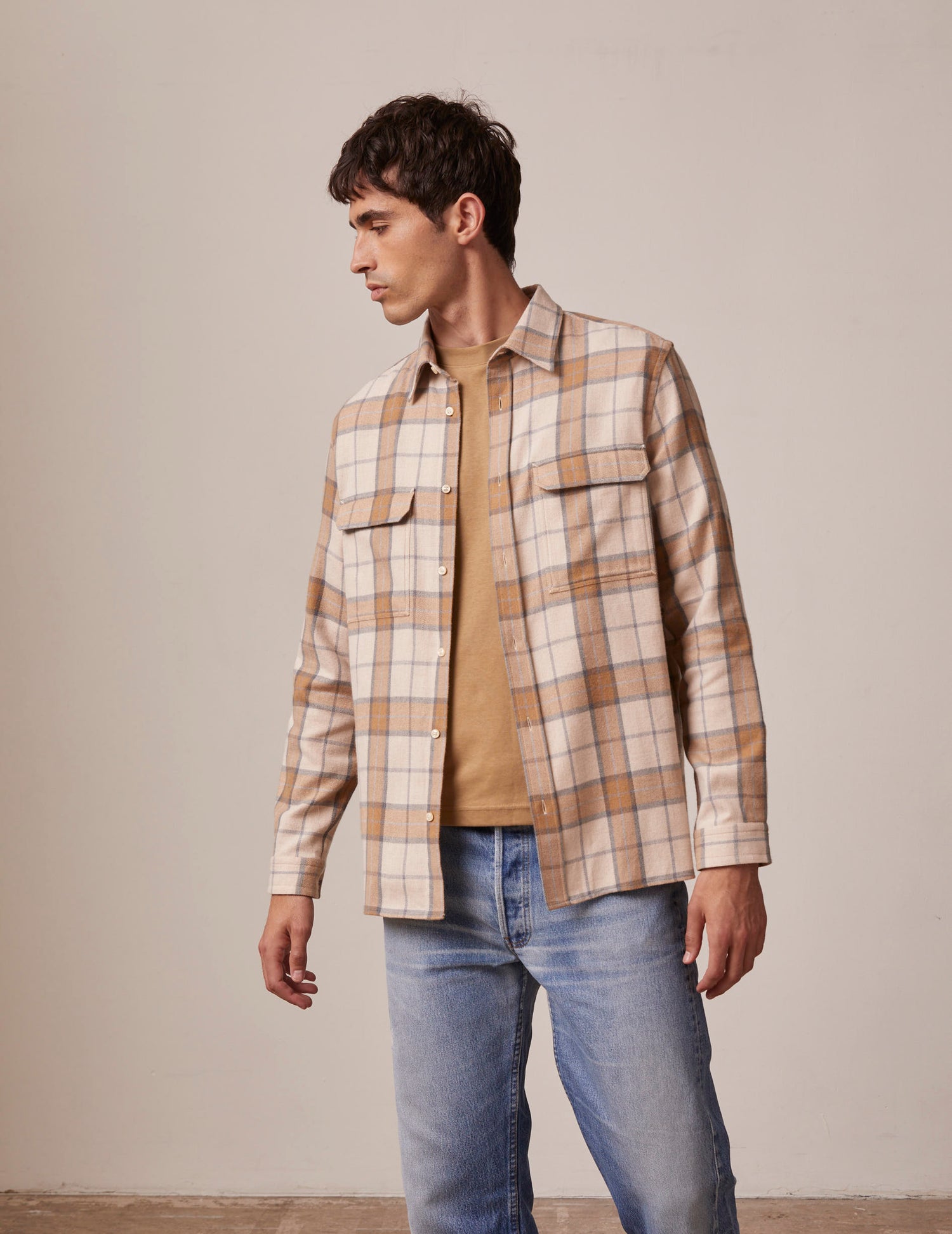 Florian beige checked shirt - Flannel - French Collar#3