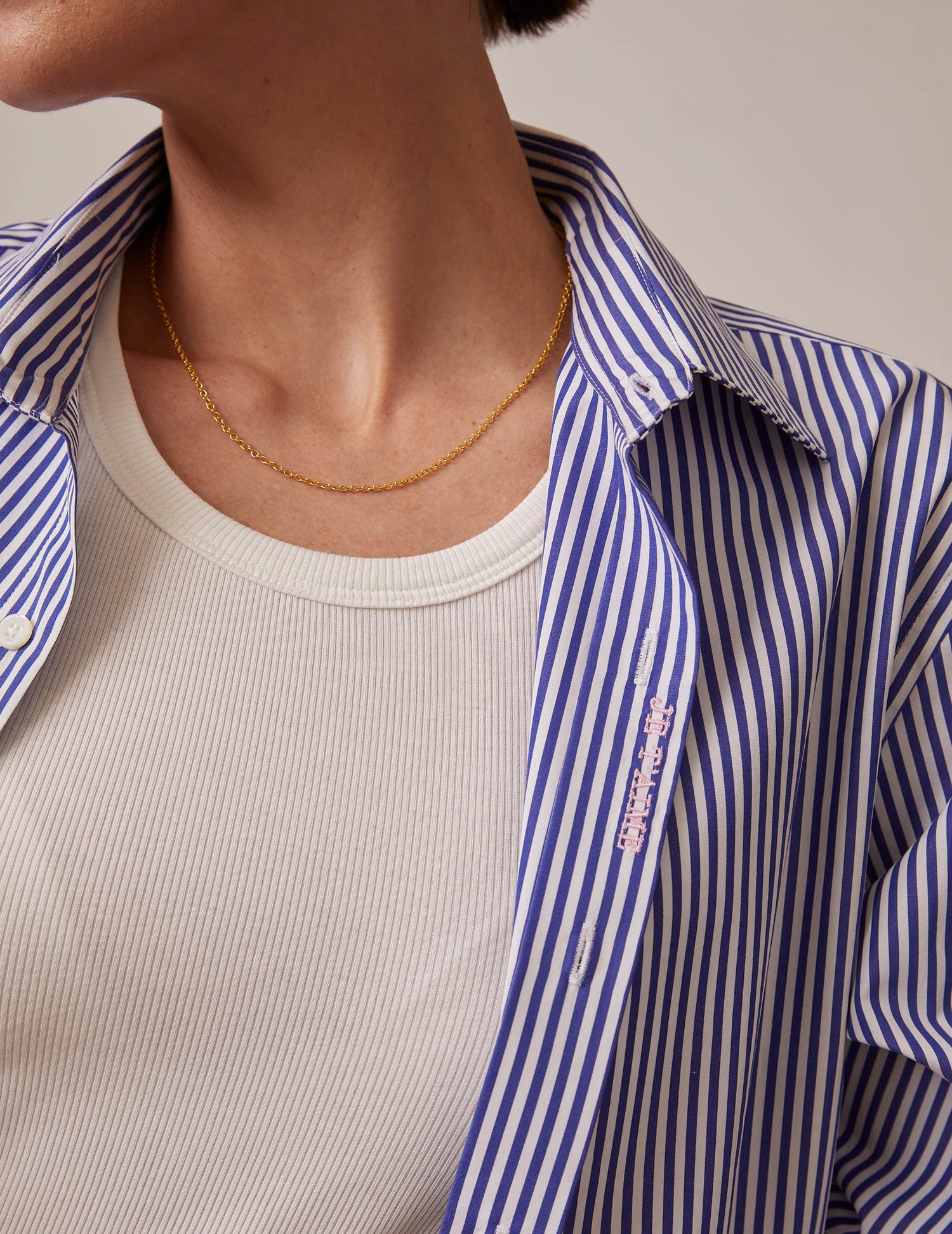 Unisex “Je t'aime” navy blue striped shirt - Poplin - Figaret Collar#7