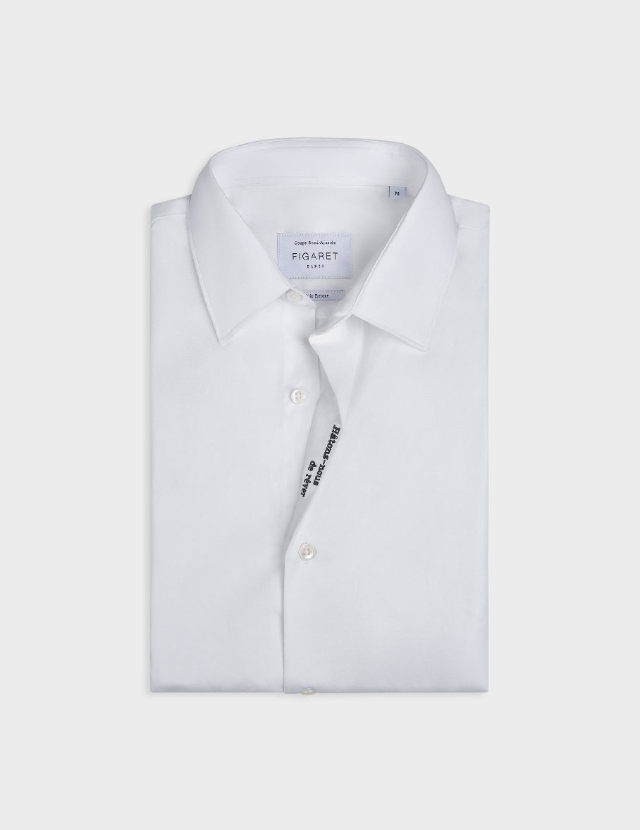 "Hâtons-nous de rêver" white shirt - Poplin - Figaret Collar#3