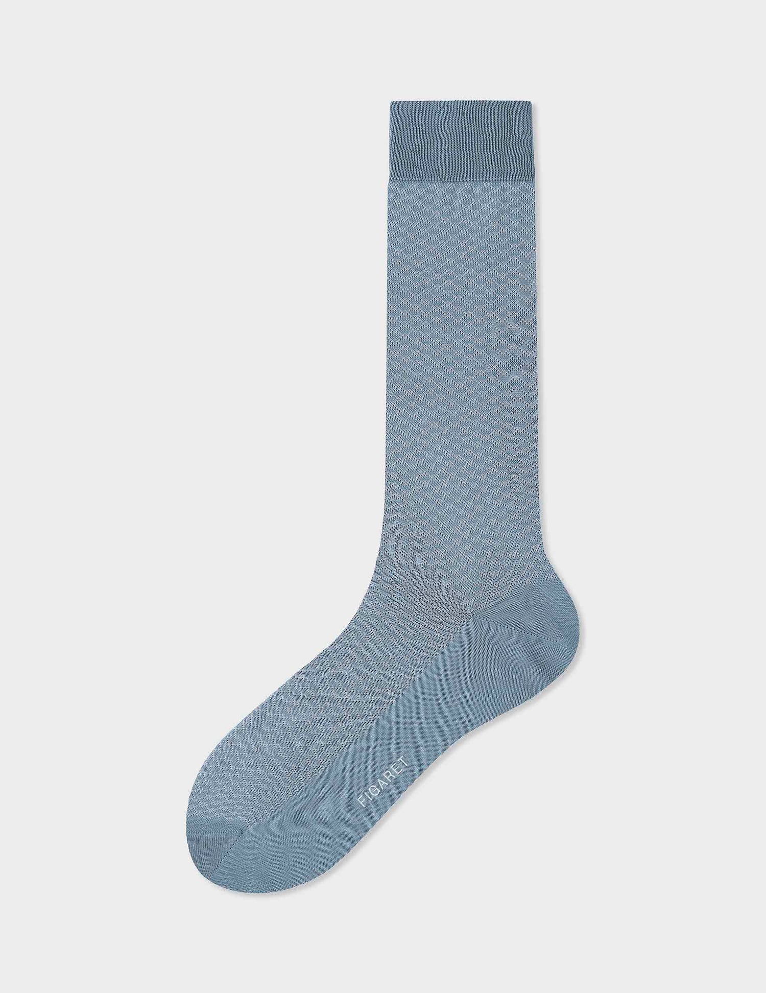 Scottish thread socks with blue geometric motifs