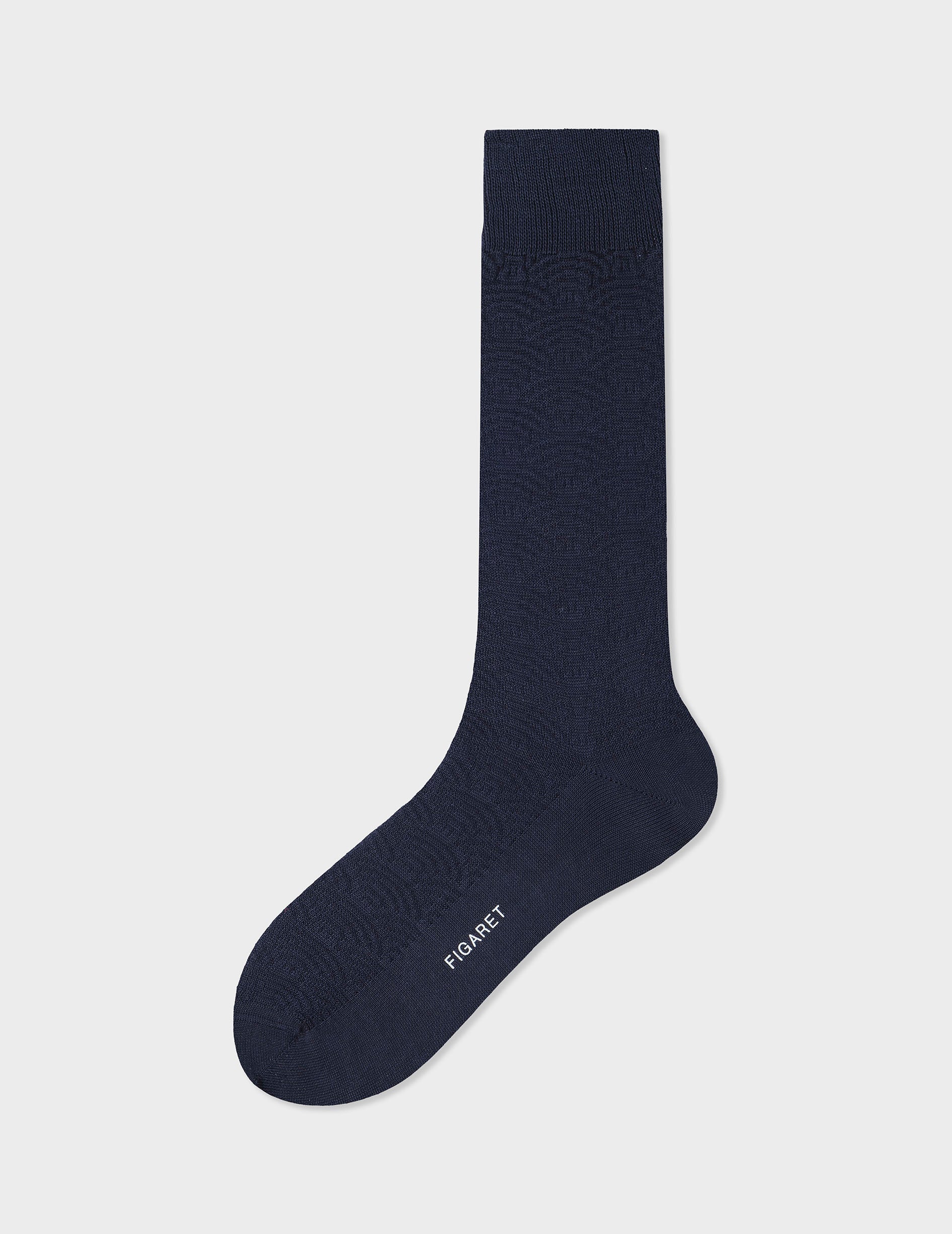 Scottish thread socks with navy blue Japanese motifs