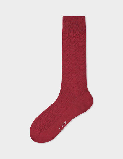 Scottish thread socks with red Japanese motifs