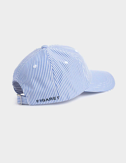 Cap in blue striped seersucker