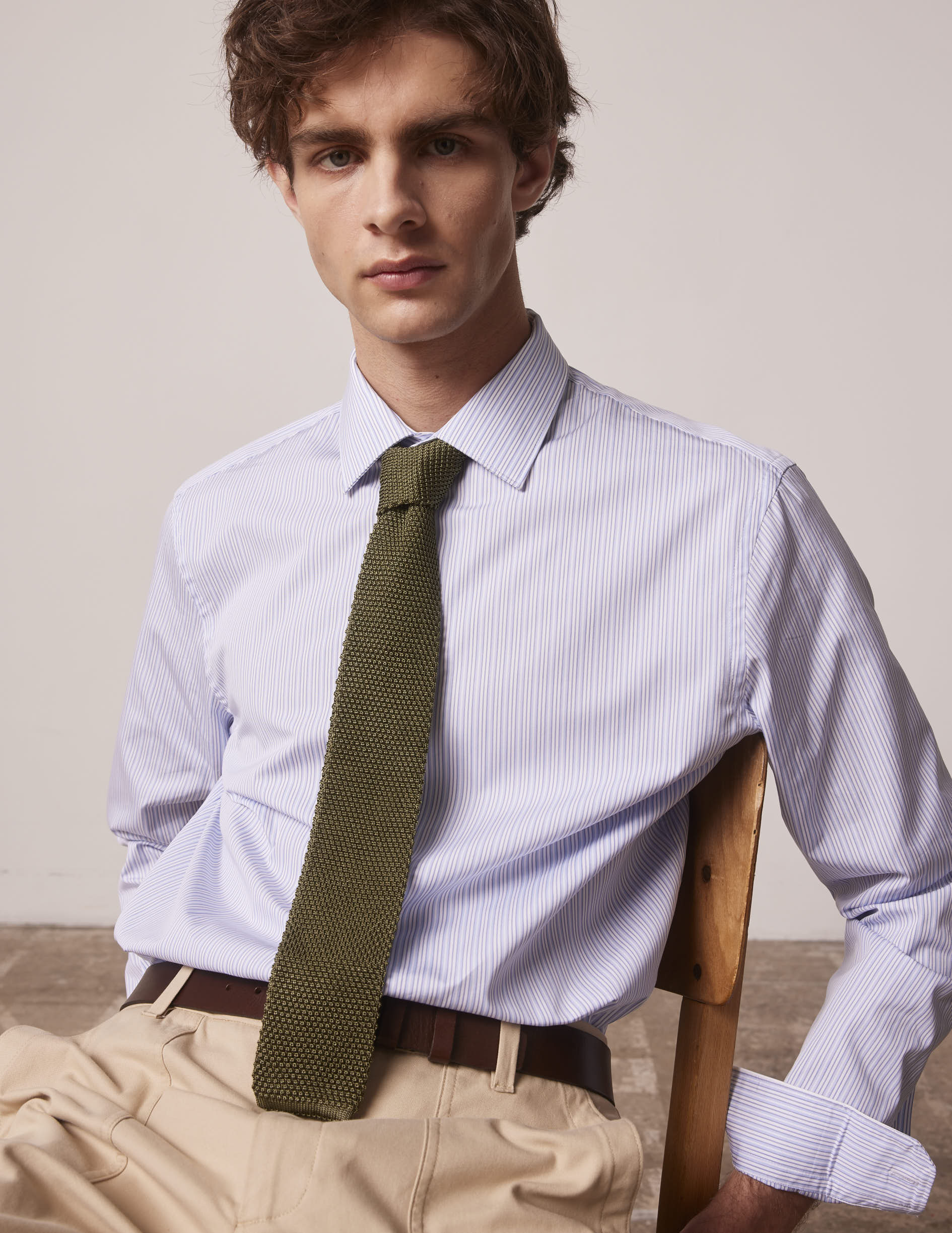 Khaki silk knit tie