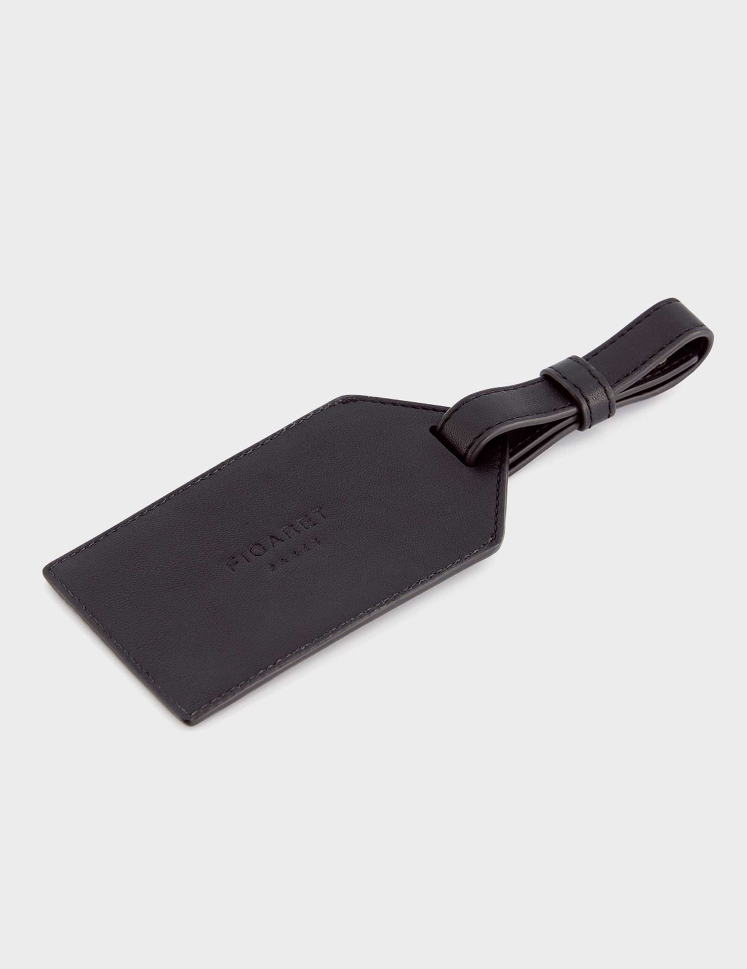 Black leather baggage tag holder