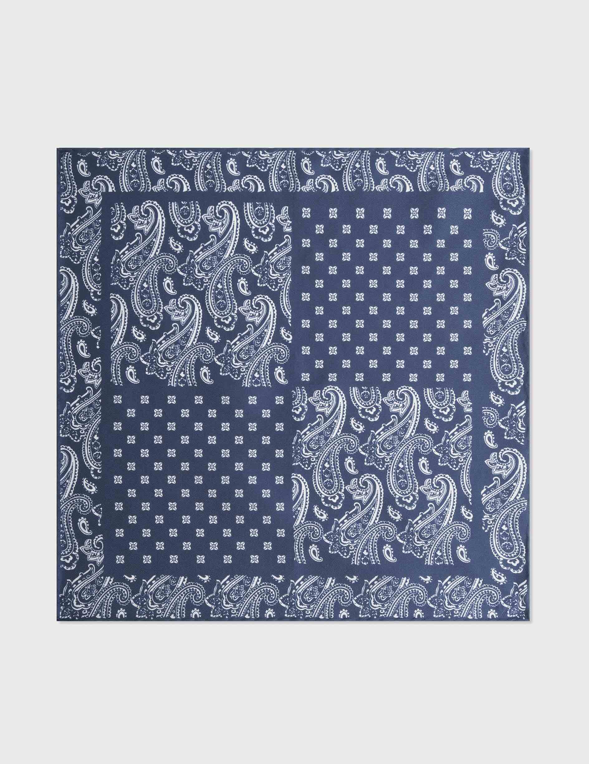 Pochette en twill de soie à motifs floraux marine