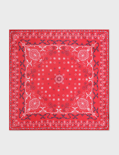 Pocket square in silk twill with red motifs