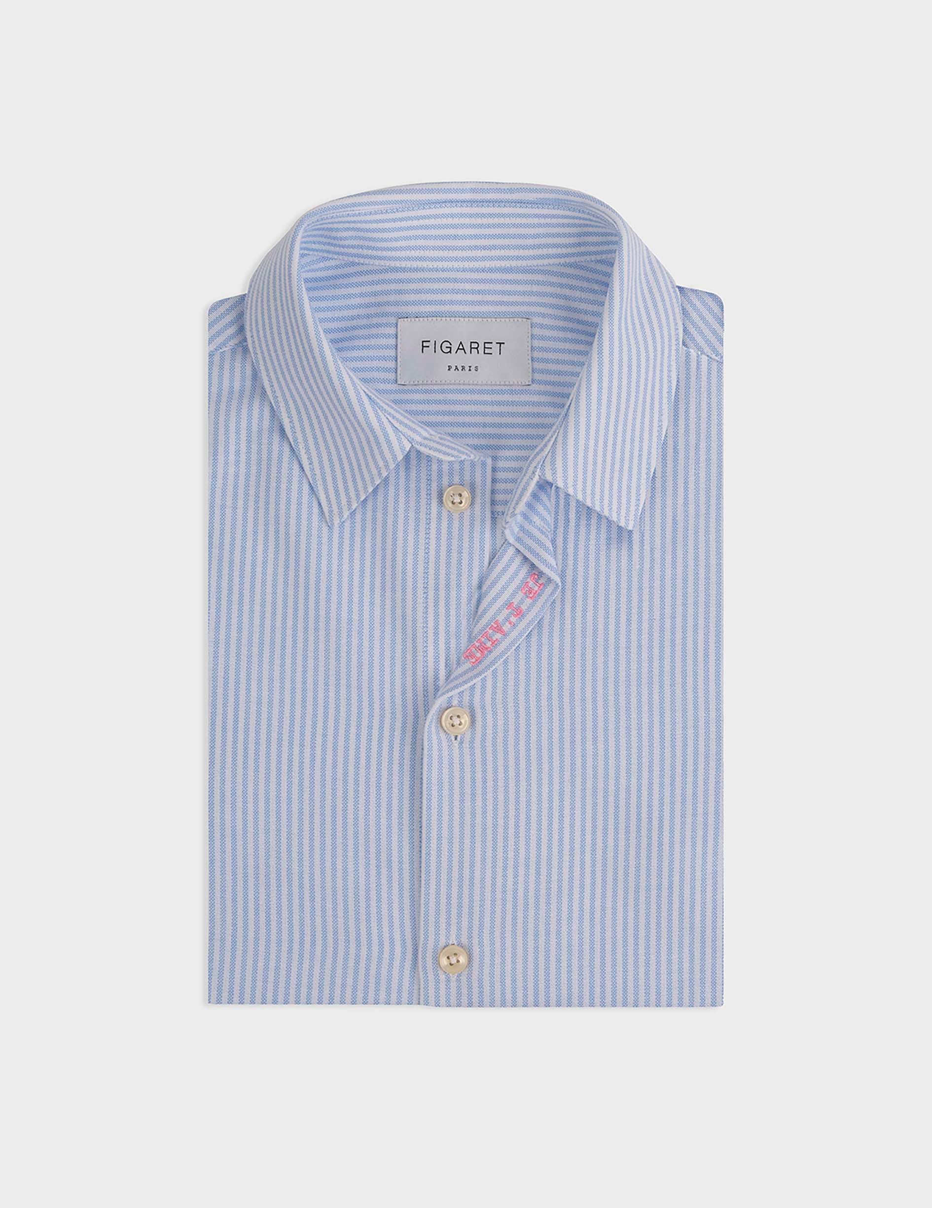 Kid's light blue striped "Je t'aime" shirt - Oxford - Figaret Collar