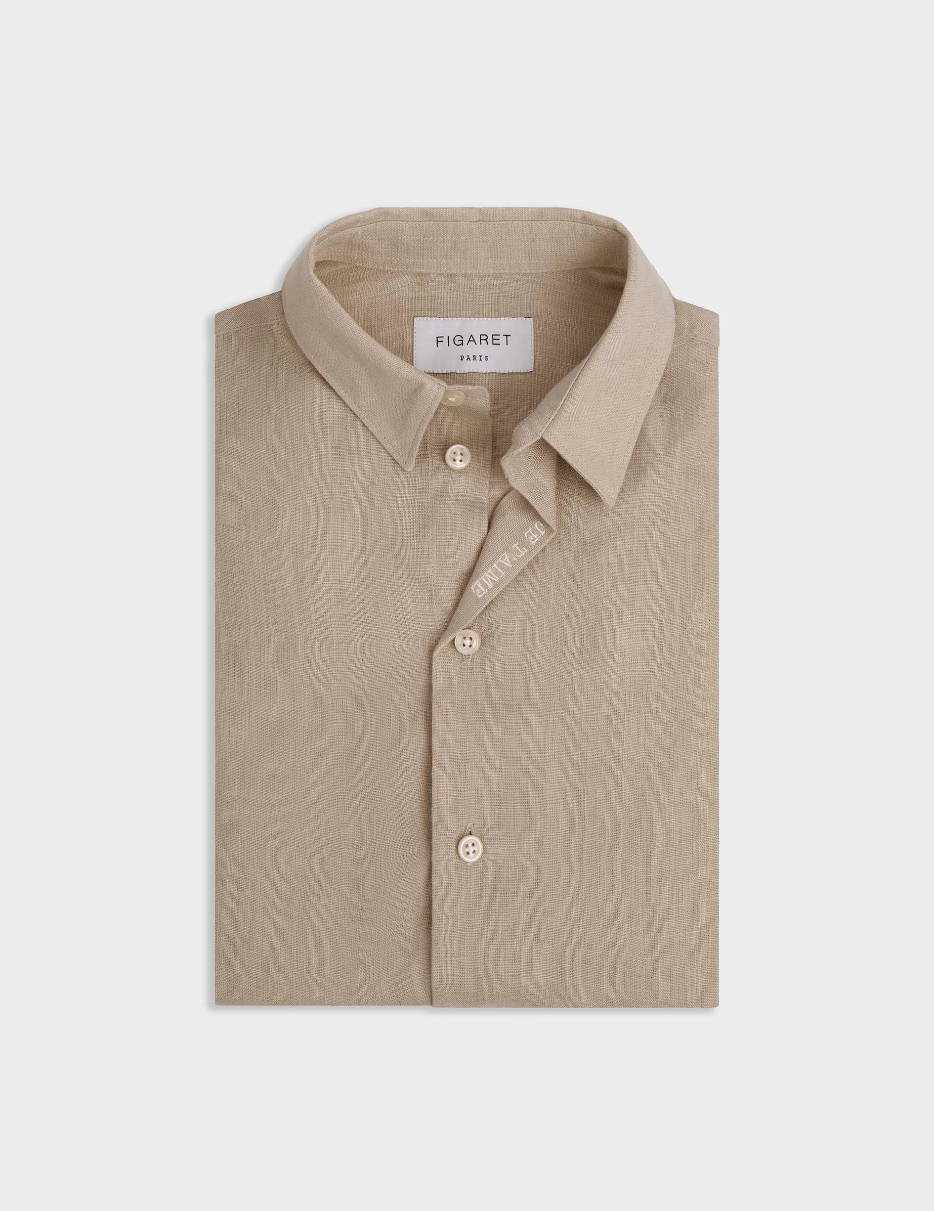 Kid's "Je t'aime" shirt in beige linen - Linen - Figaret Collar