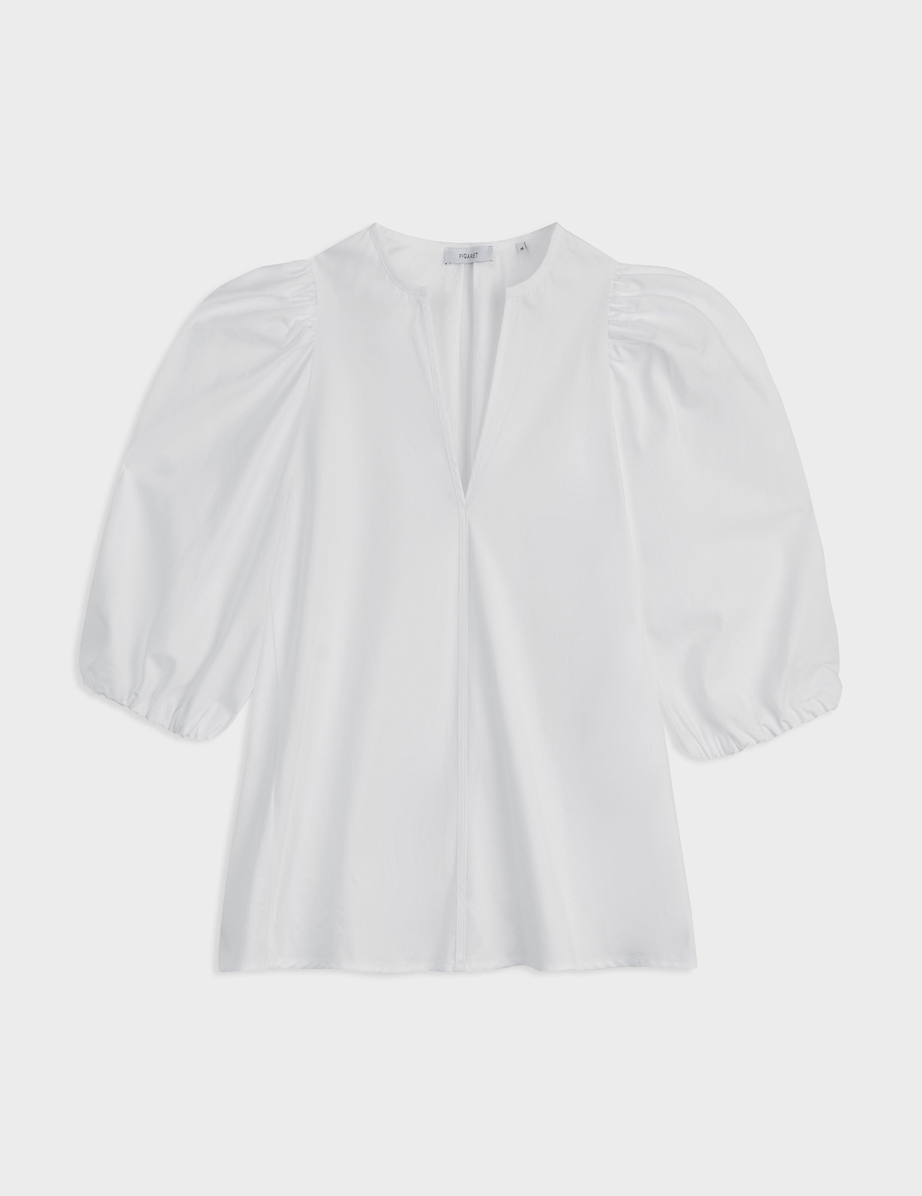 Short sleeve white Juliette blouse - Popeline - V Collar