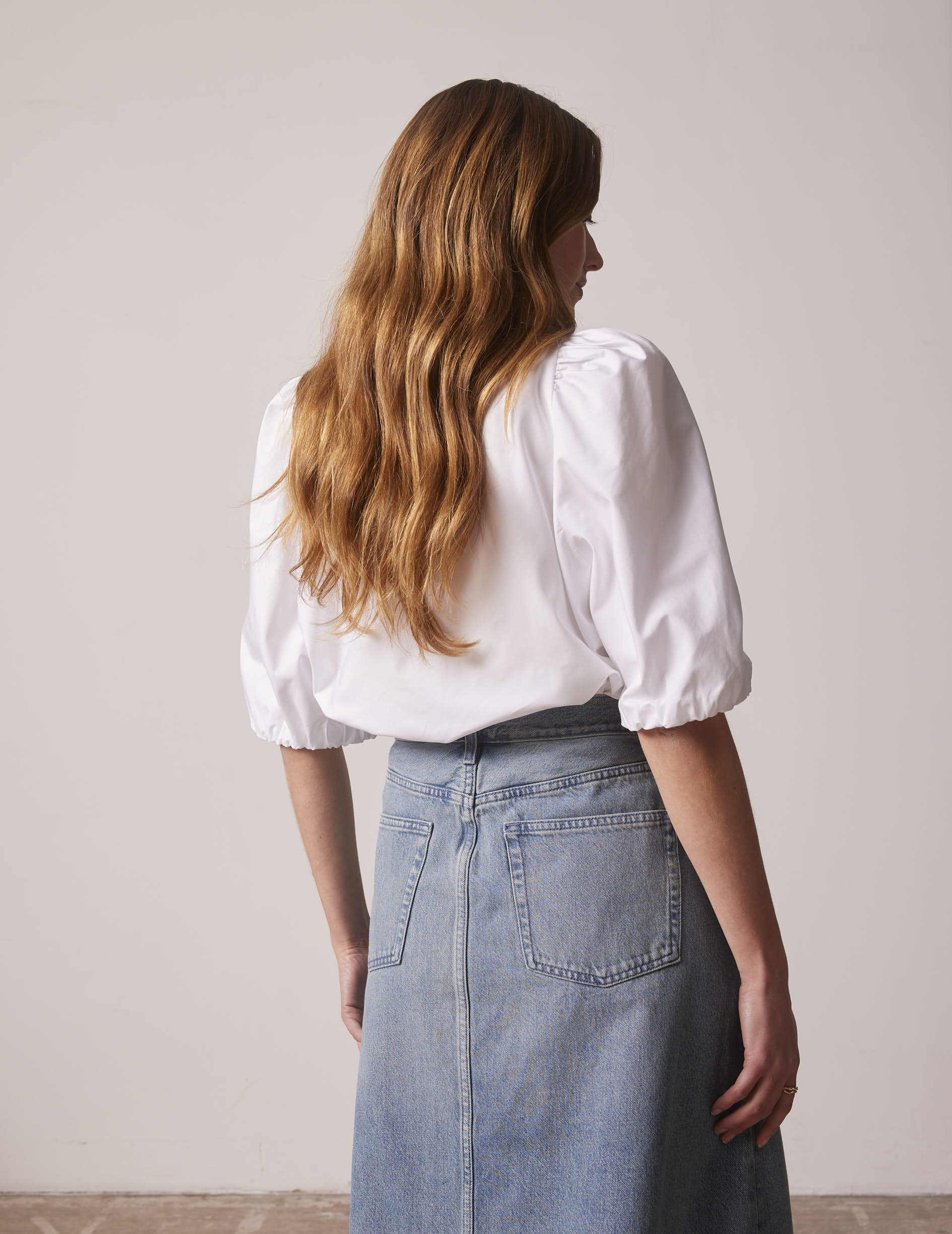 Short sleeve white Juliette blouse - Popeline - V Collar