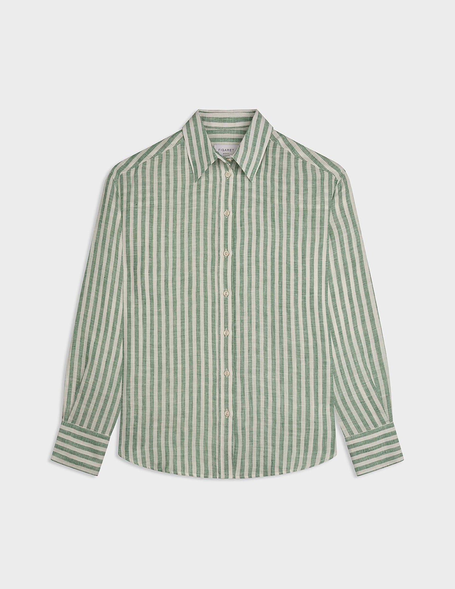 Green striped linen Ambre shirt - Lin - Chemise Collar#5