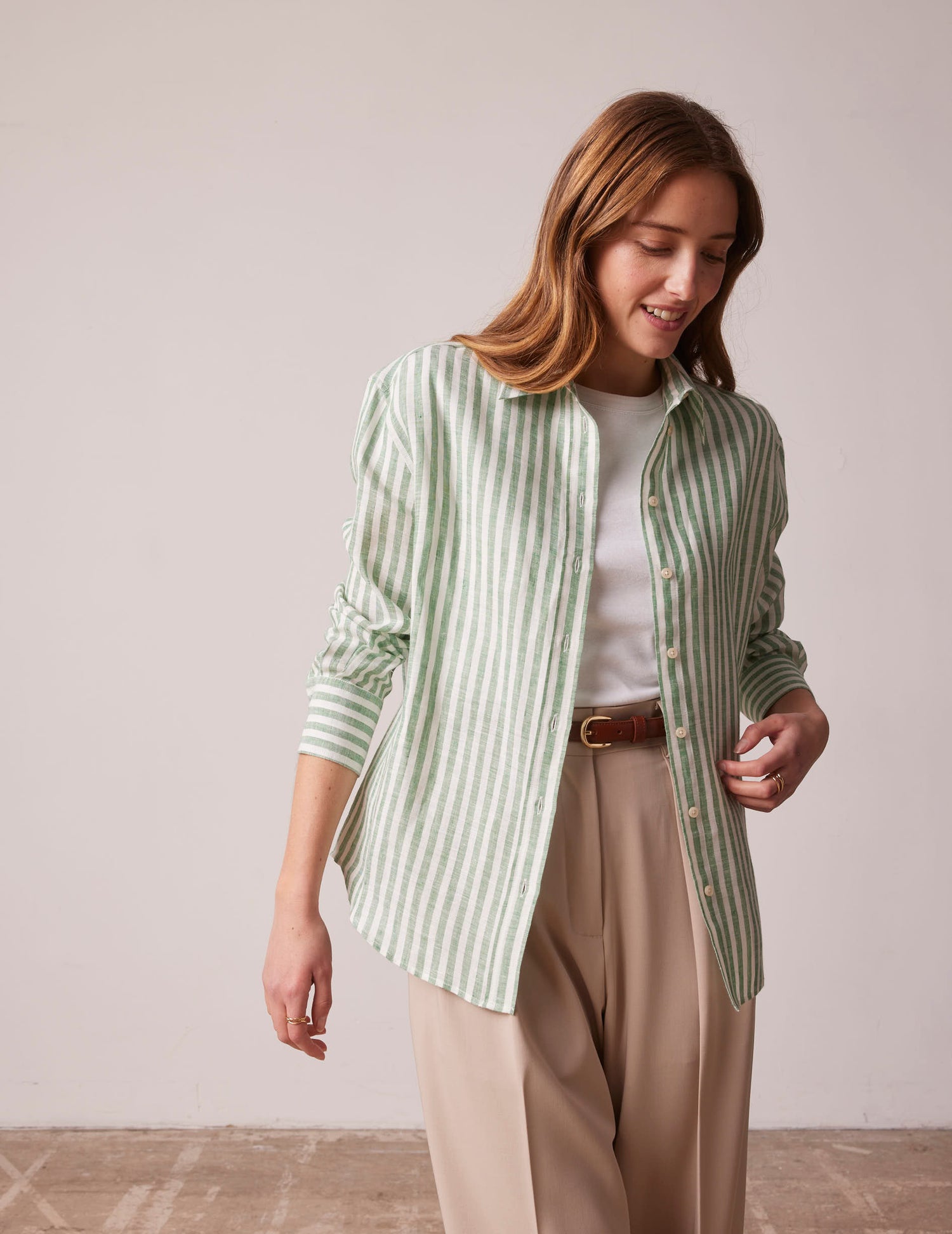 Green striped linen Ambre shirt - Lin - Chemise Collar#2