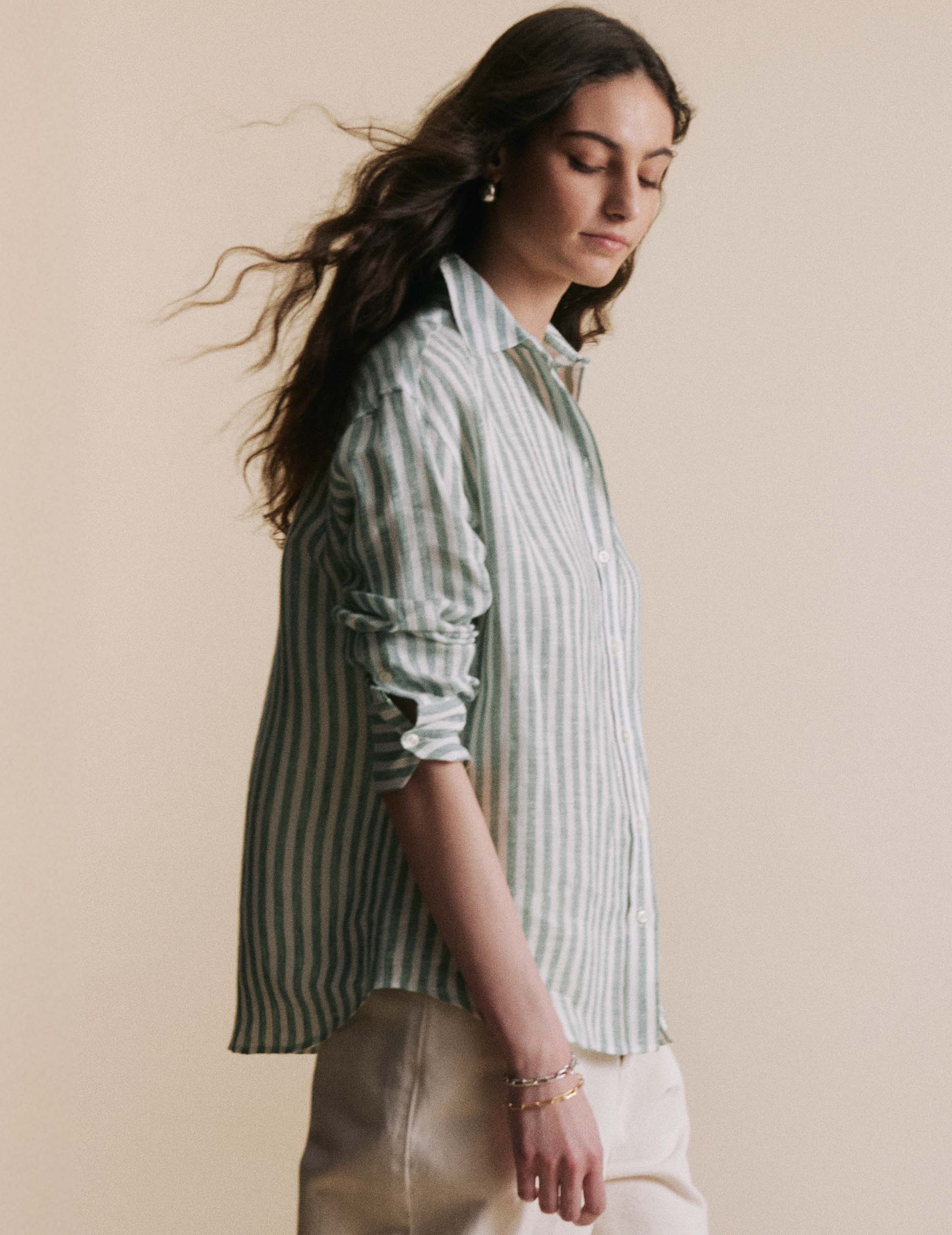 Green striped linen Ambre shirt