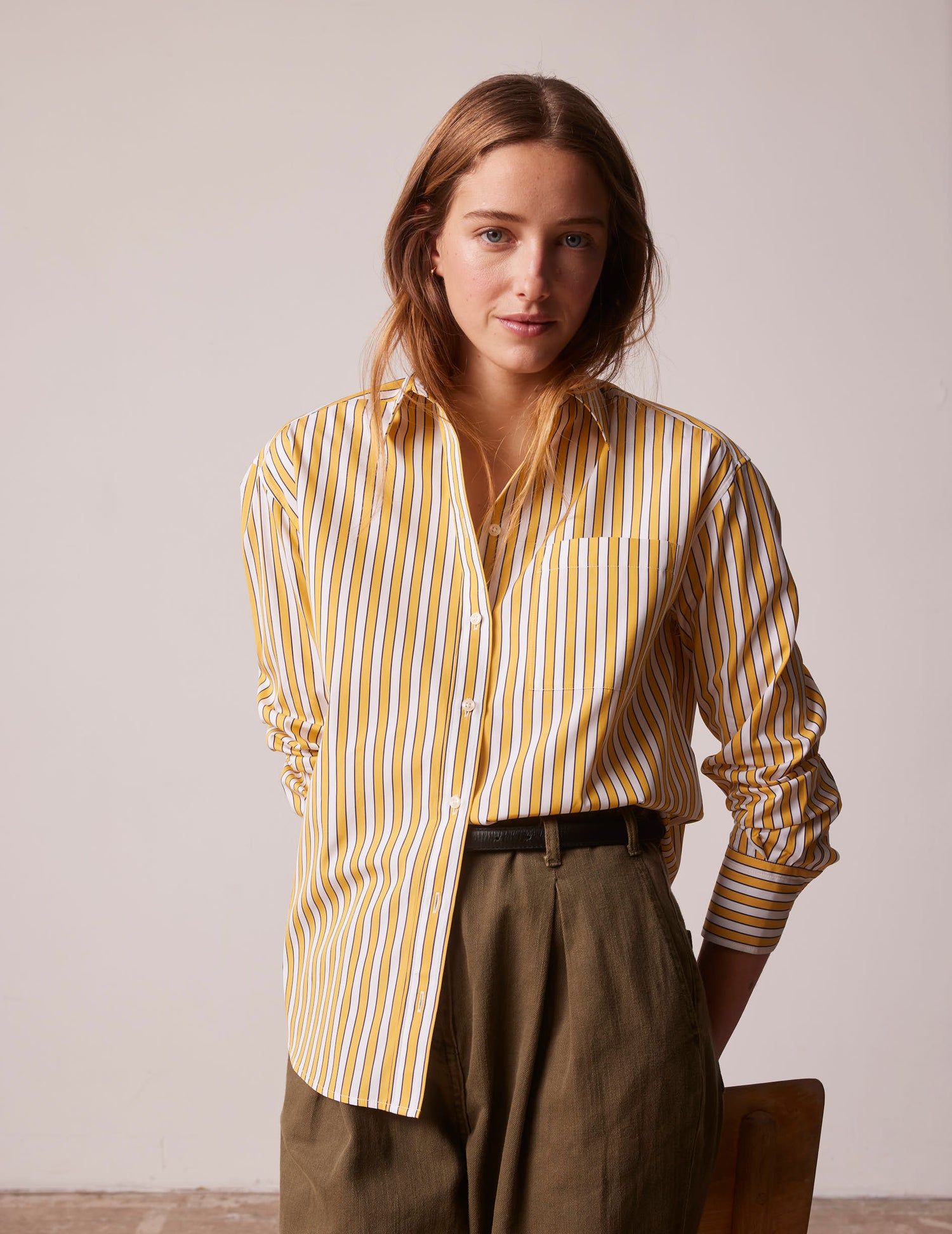 Chemise Charlotte rayée jaune - Popeline - Col Chemise