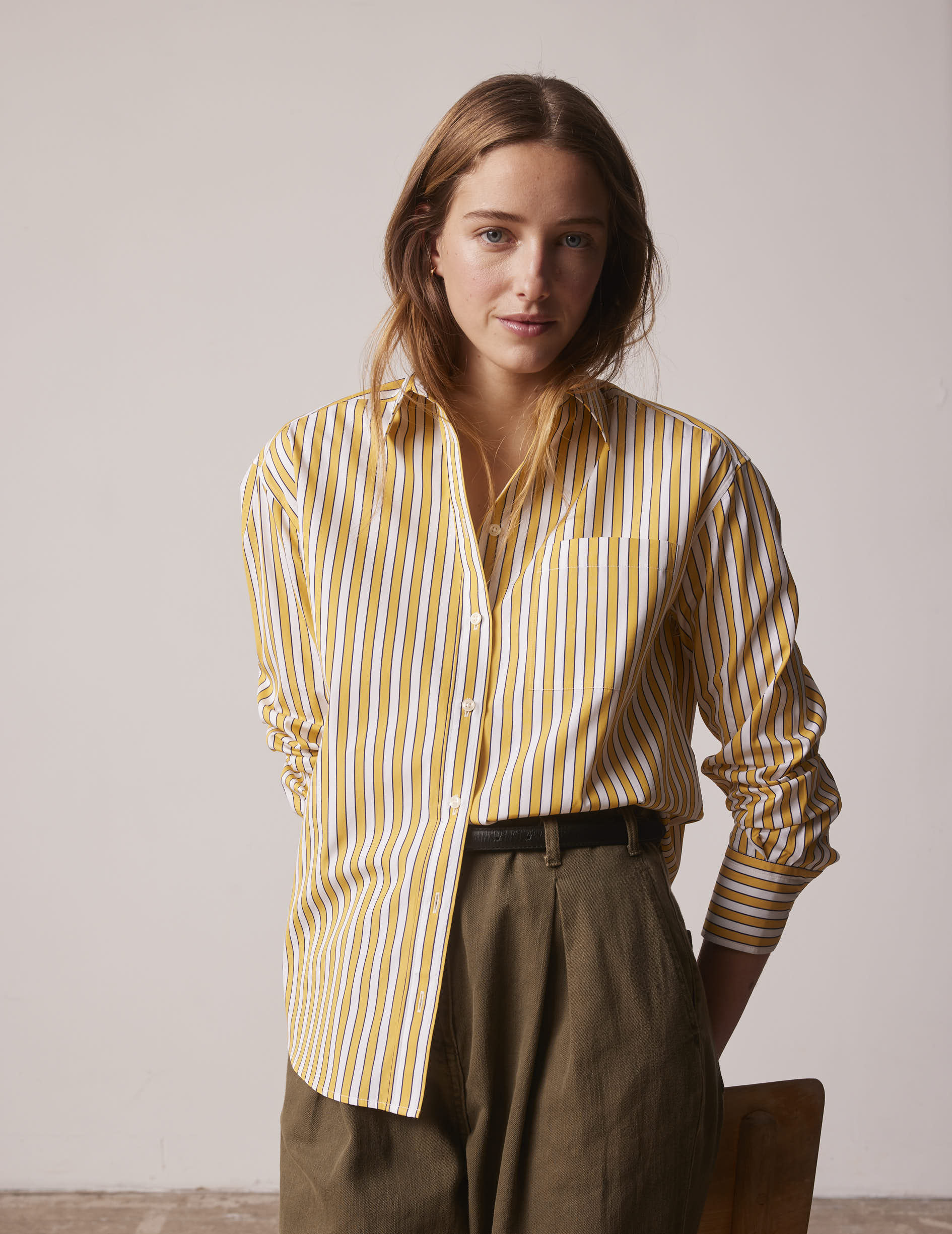 Yellow striped Charlotte shirt - Popeline - Chemise Collar