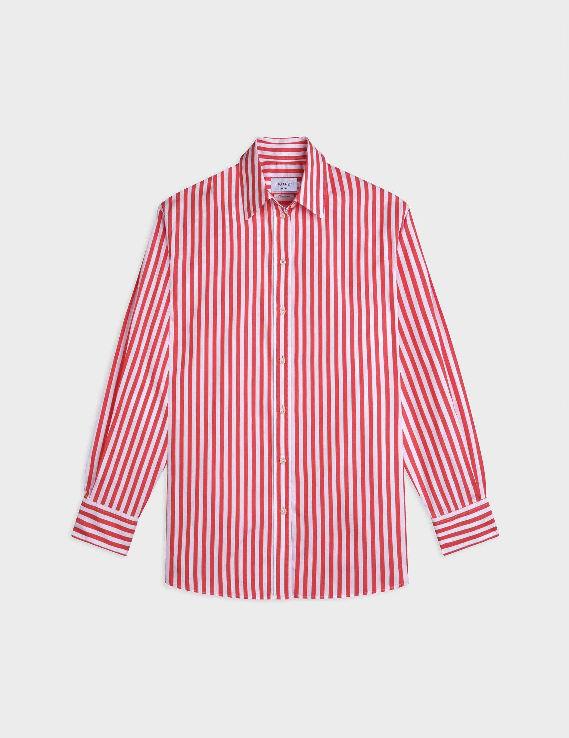 Oversized coral striped Delina shirt - Poplin - Shirt Collar