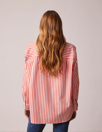 Oversized coral striped Delina shirt