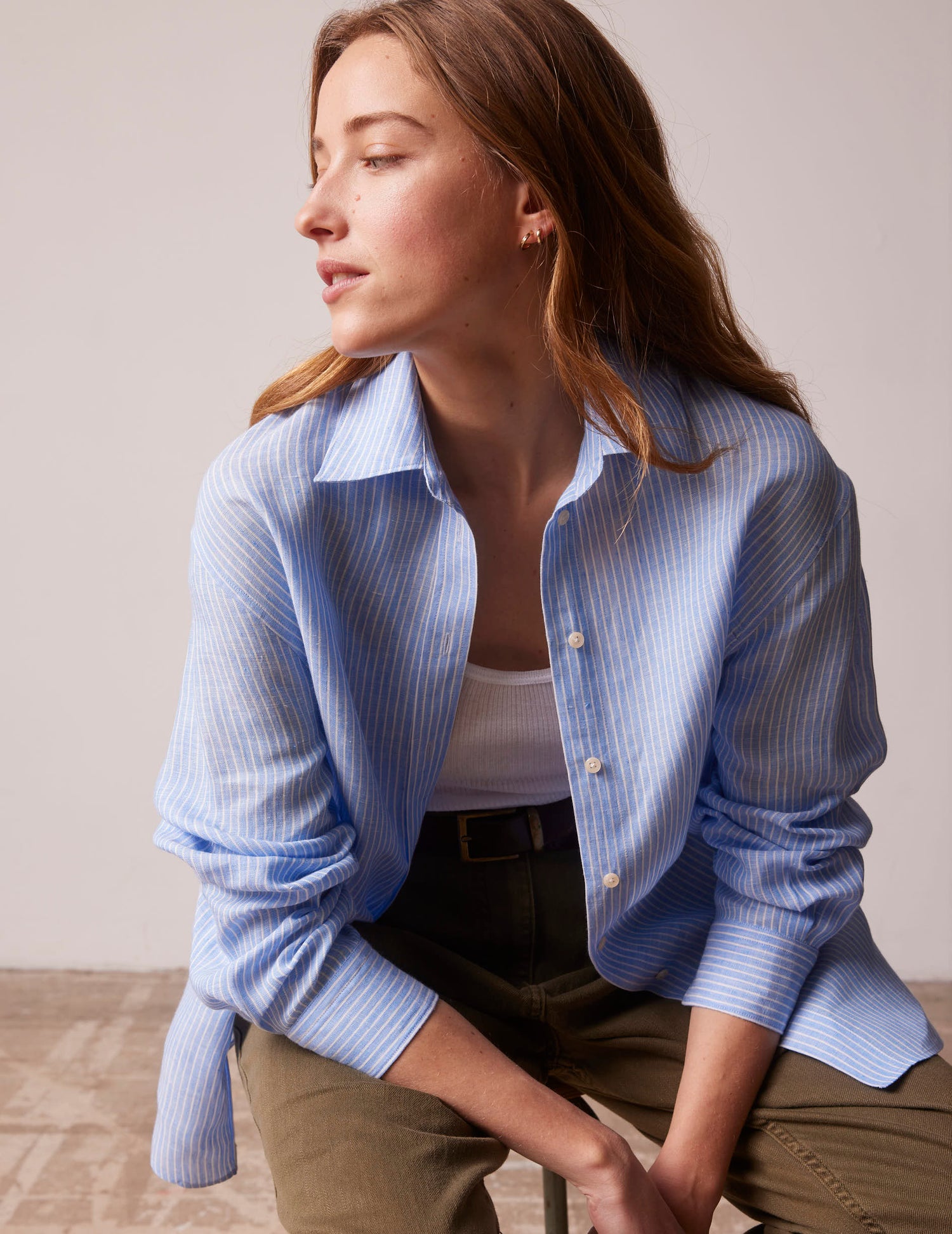 Oversized blue striped linen Delina shirt - Lin - Chemise Collar#3