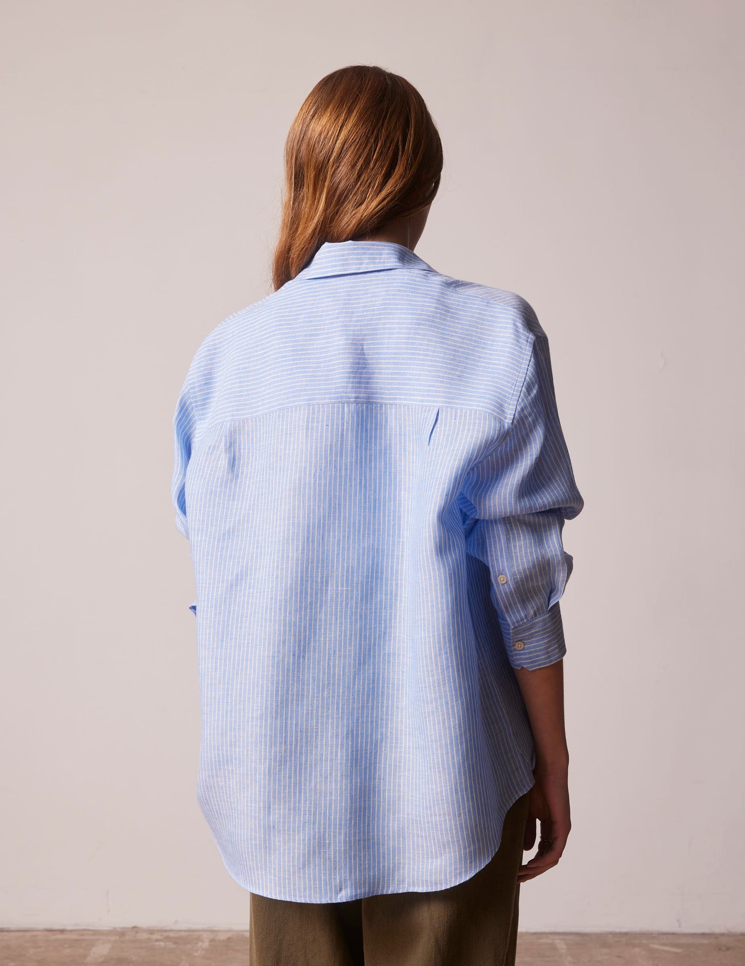 Chemise oversize Delina en lin rayée bleue - Lin - Col Chemise#2