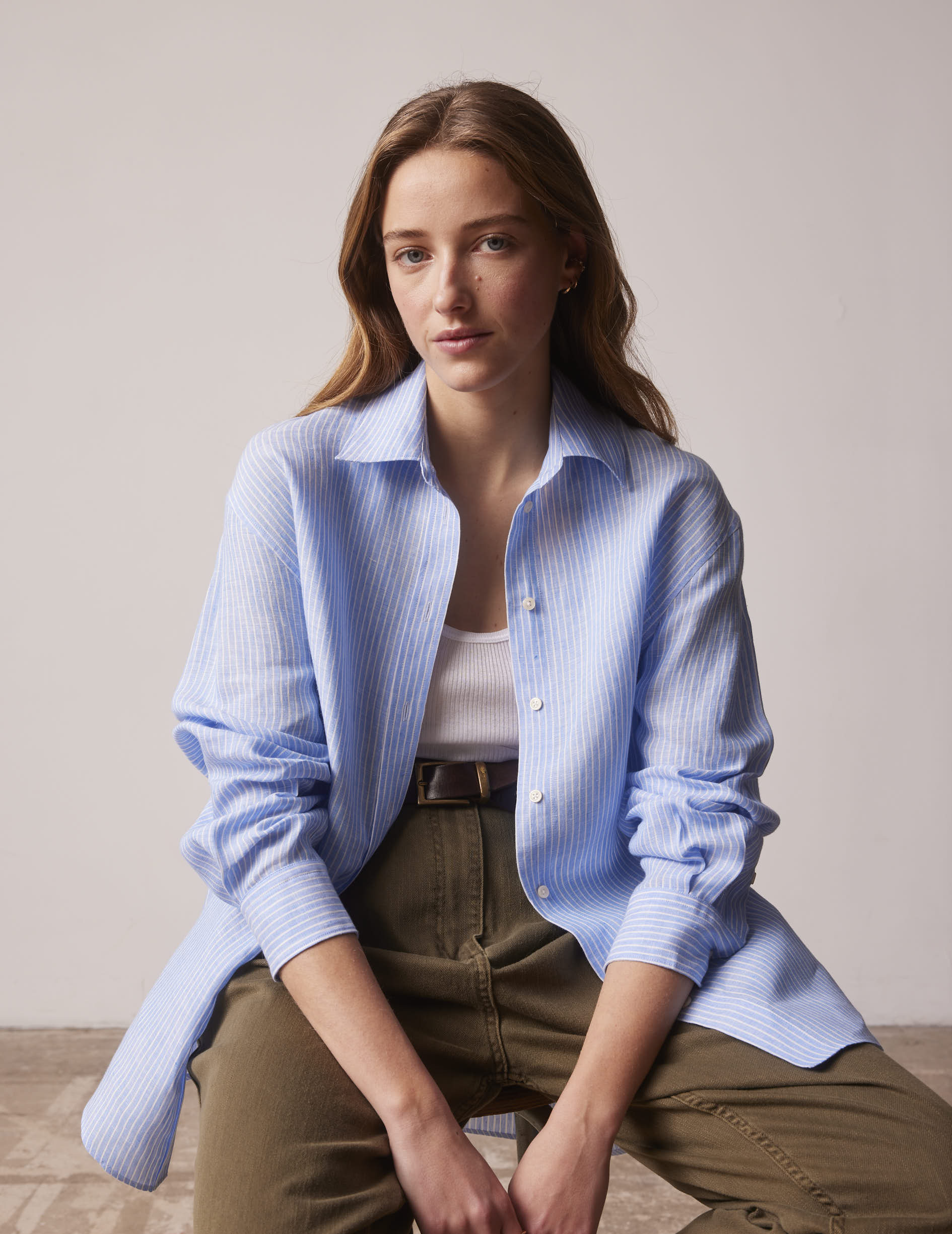 Oversized blue striped linen Delina shirt