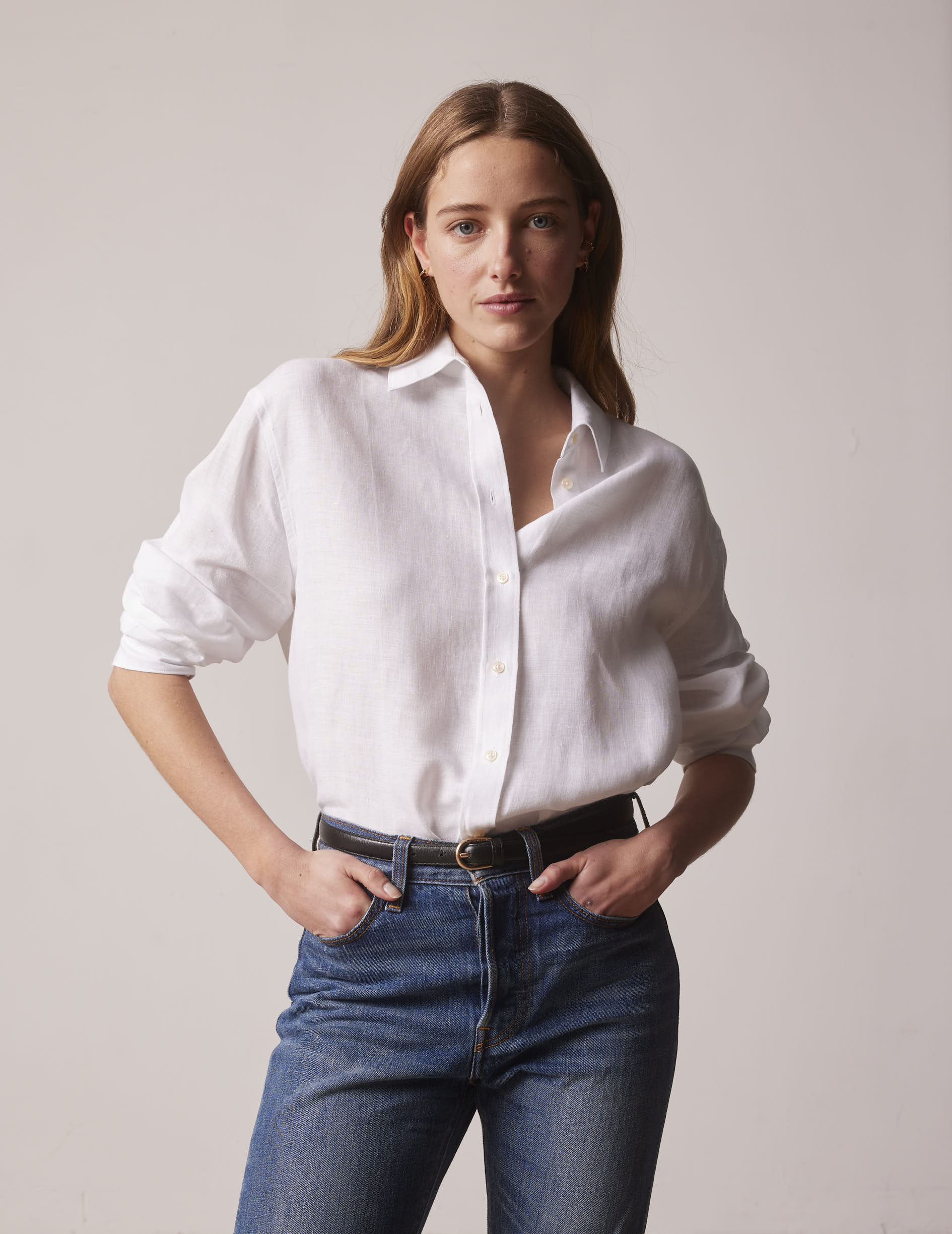 Oversized white linen Delina shirt