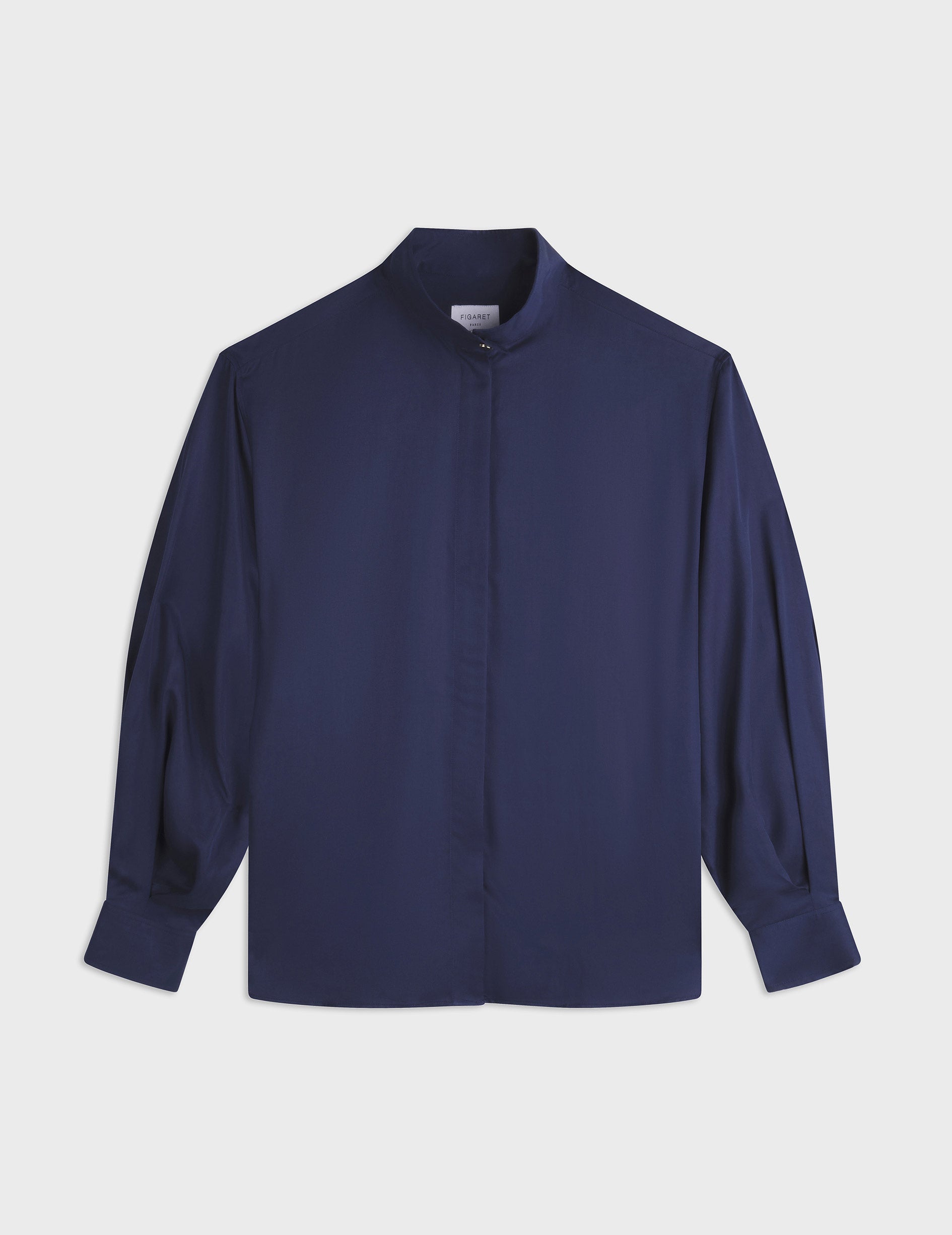 Navy blue Innaée shirt with hidden button placket - Twill - Droit montant pointe Collar