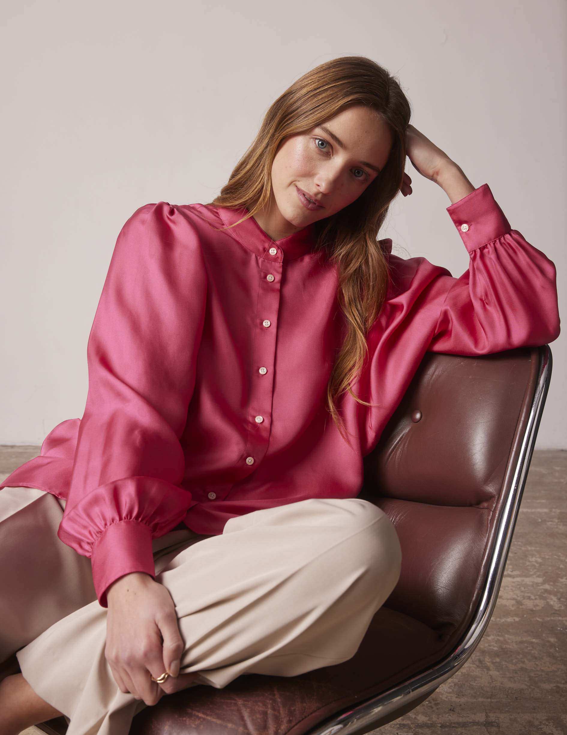 Fuchsia Lanaée shirt - Silk - Officer Collar