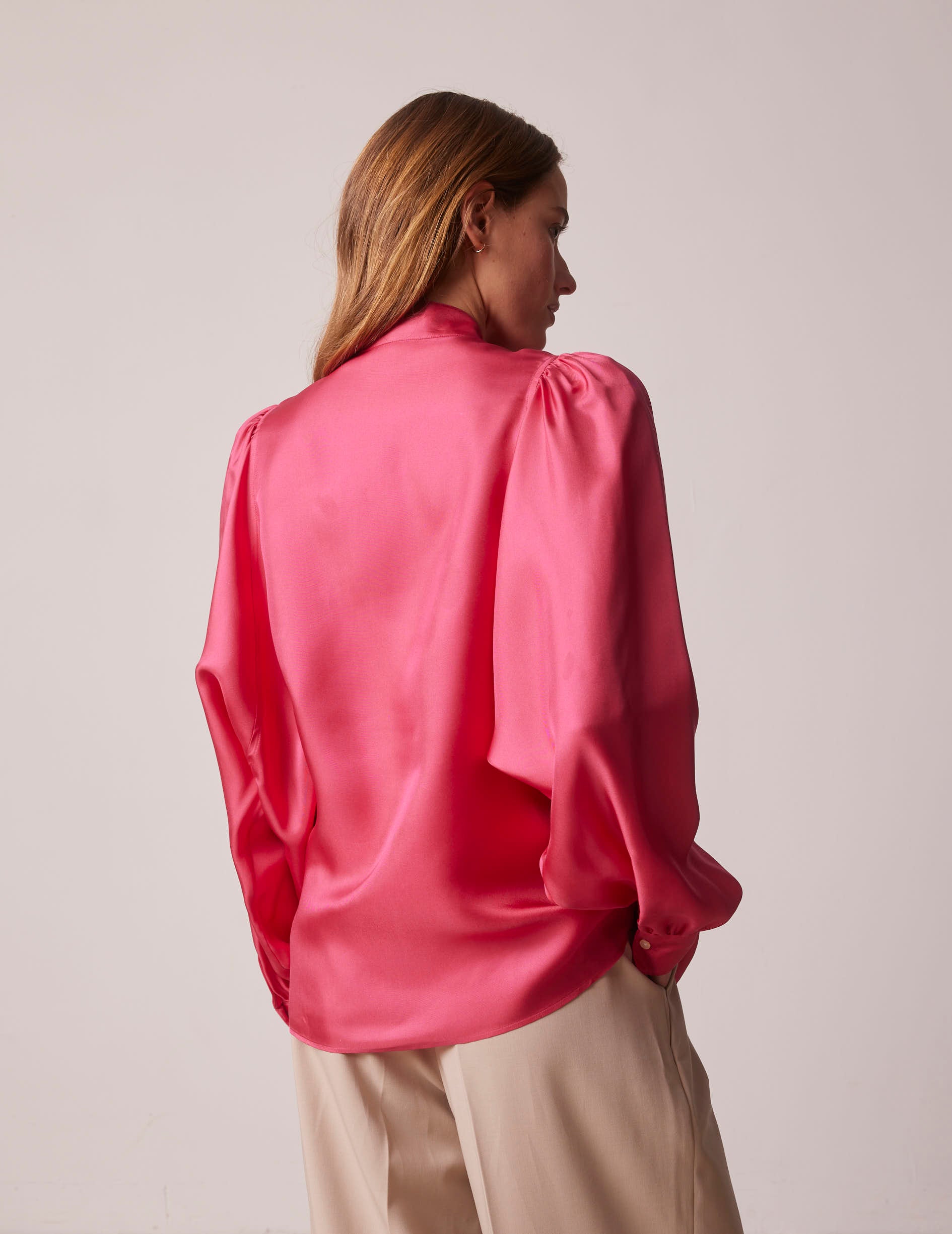 Fuchsia Lanaée shirt - Silk - Officer Collar