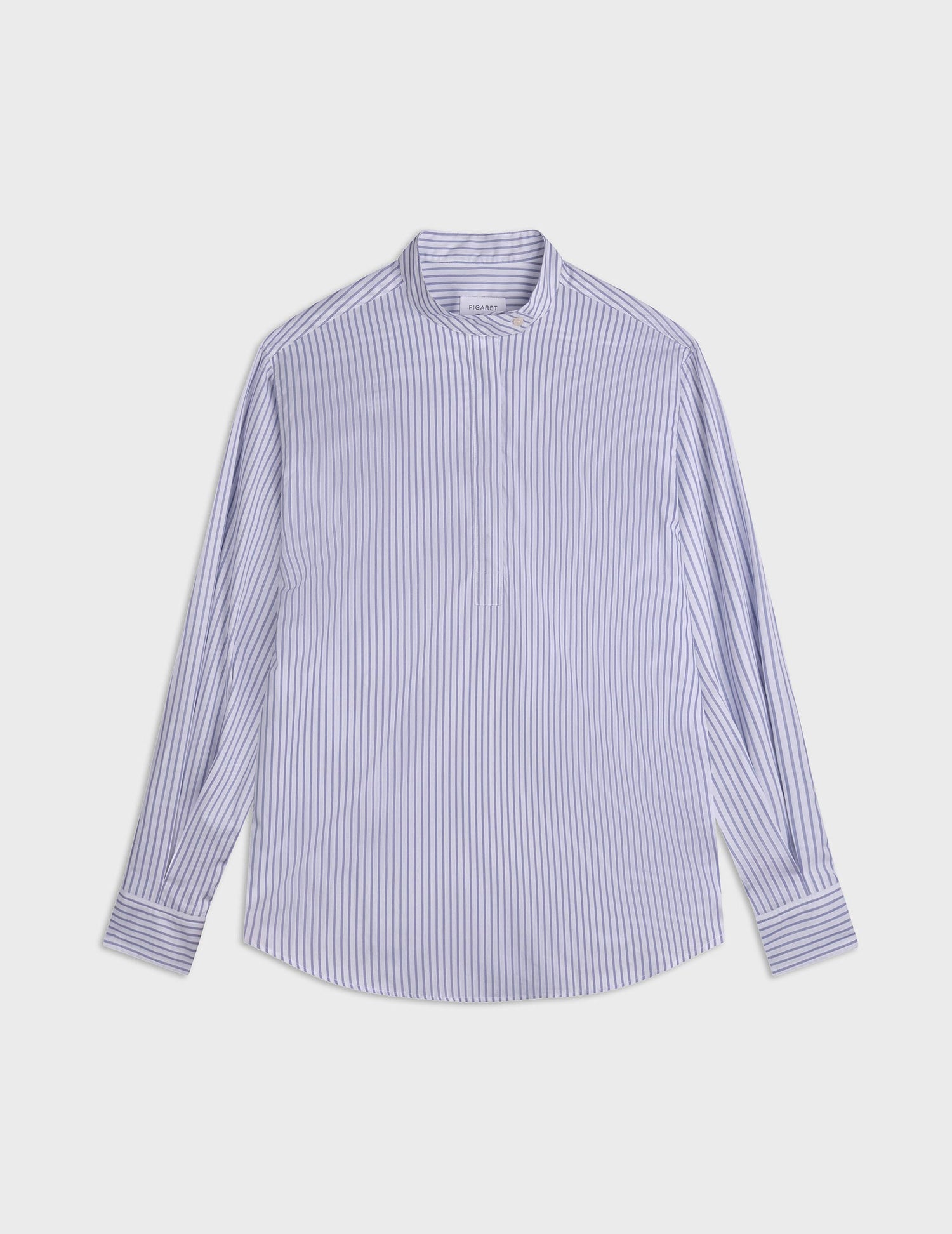 Blue striped Laure popover shirt with hidden button placket - Poplin - Officer in deported point Collar#5