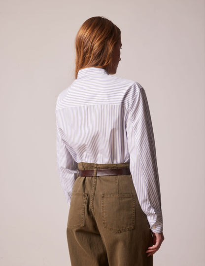 Blue striped Laure popover shirt with hidden button placket