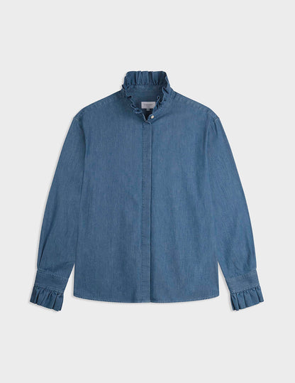 Blue denim Laurine shirt with hidden button placket