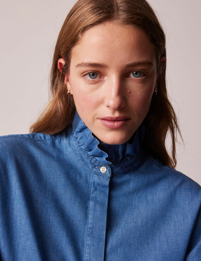 Blue denim Laurine shirt with hidden button placket