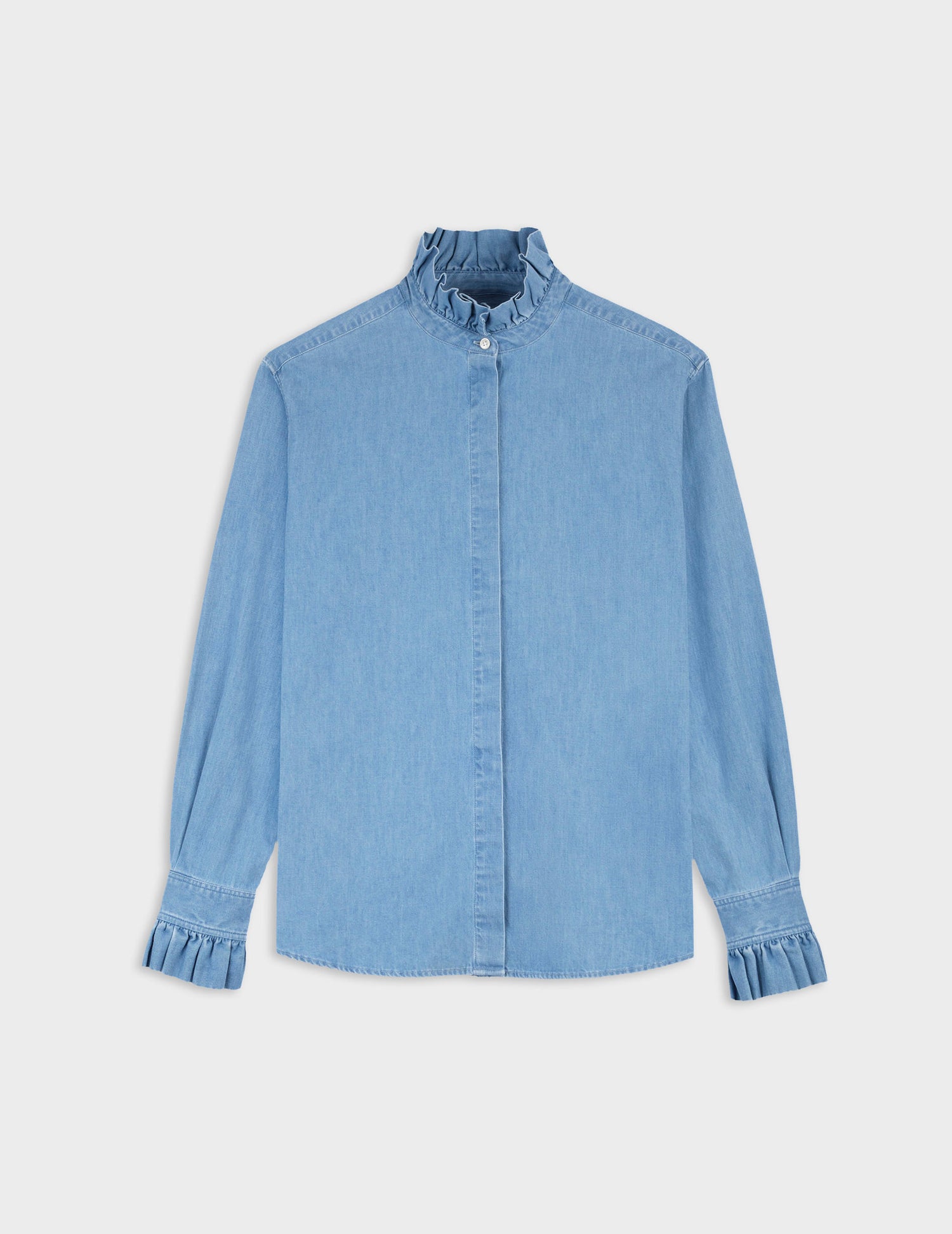Laurine shirt with hidden buttons placket in light denim  - Denim - Victorian Collar