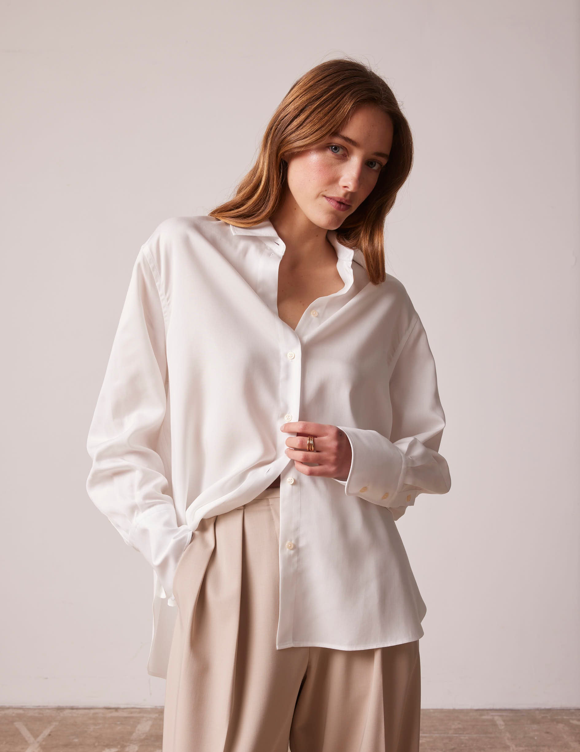 Oversized white Léa shirt - Twill - Chemise Collar