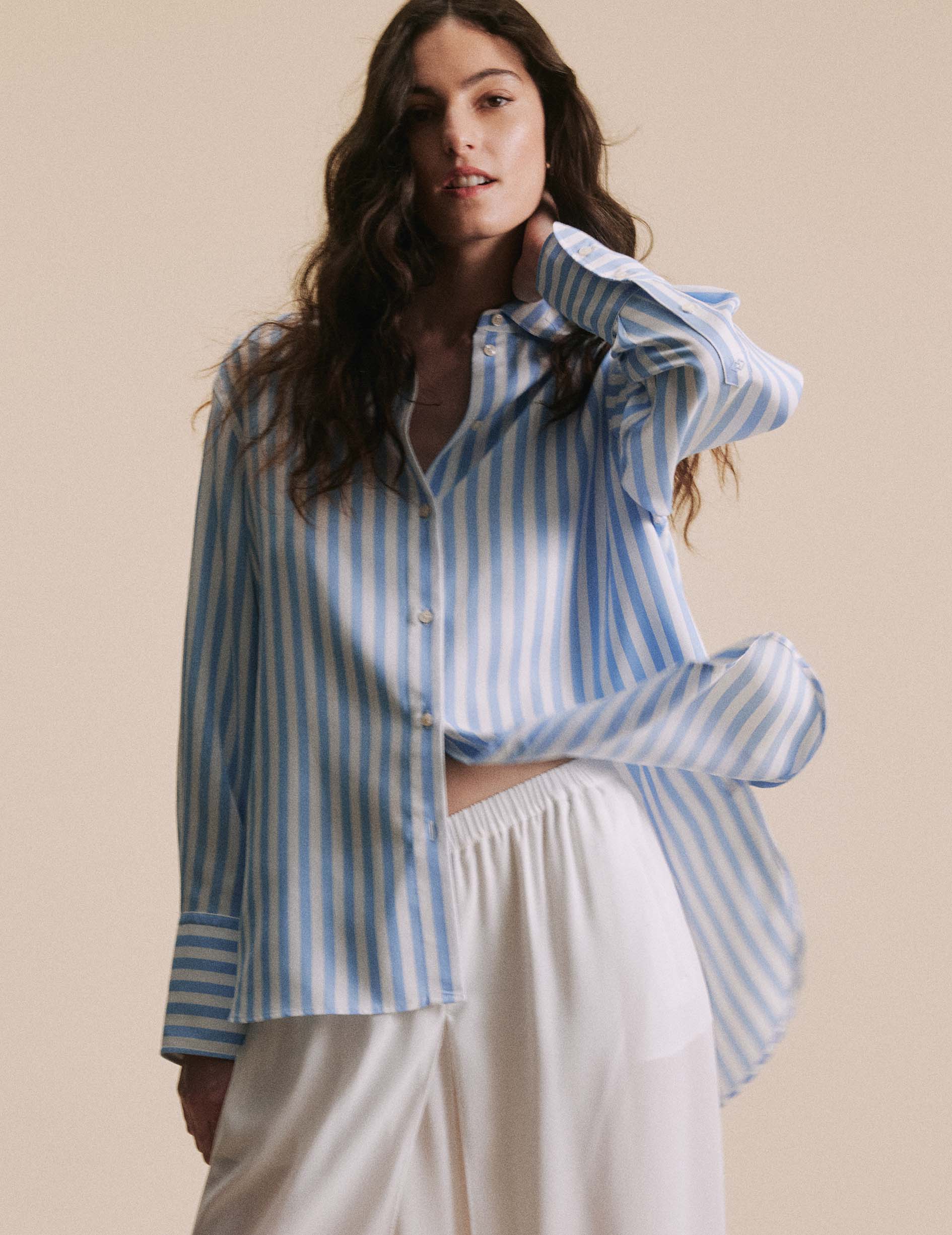 Oversized blue striped Léa shirt