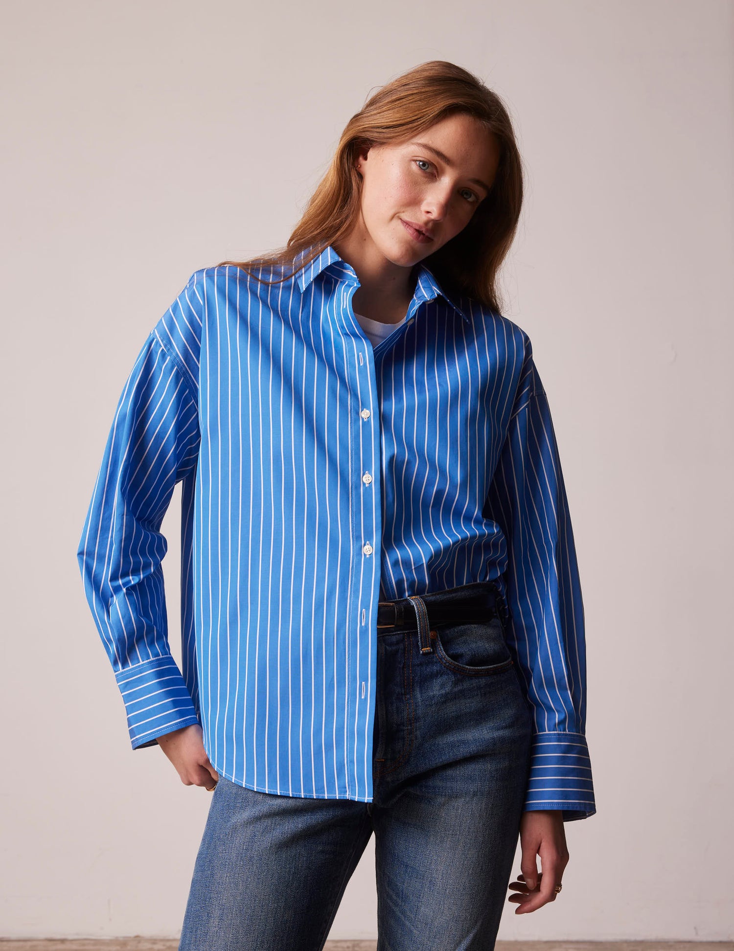 Lizandra blue striped oversized shirt - Poplin - Shirt Collar#3