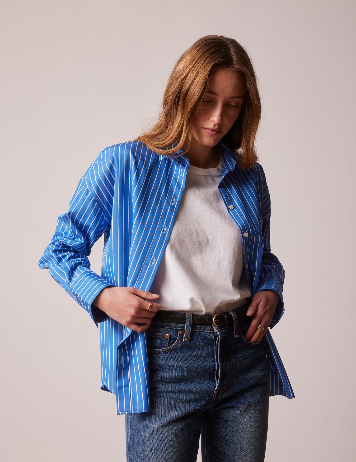 Lizandra blue striped oversized shirt - Poplin - Shirt Collar