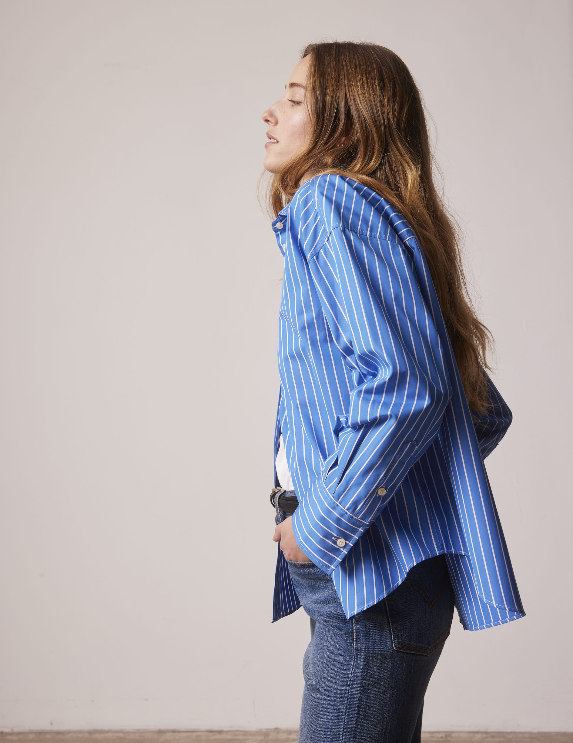 Lizandra blue striped oversized shirt - Poplin - Shirt Collar