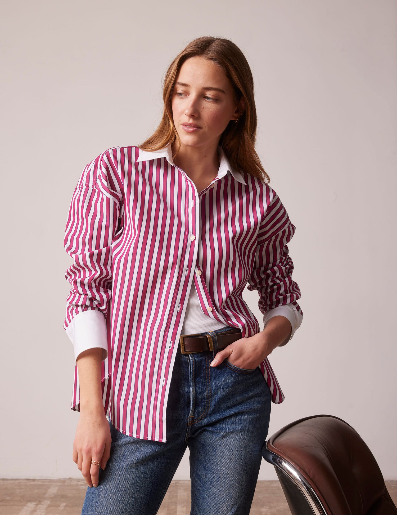 Oversized burgundy striped Lizandra shirt - Popeline - Chemise Collar#4