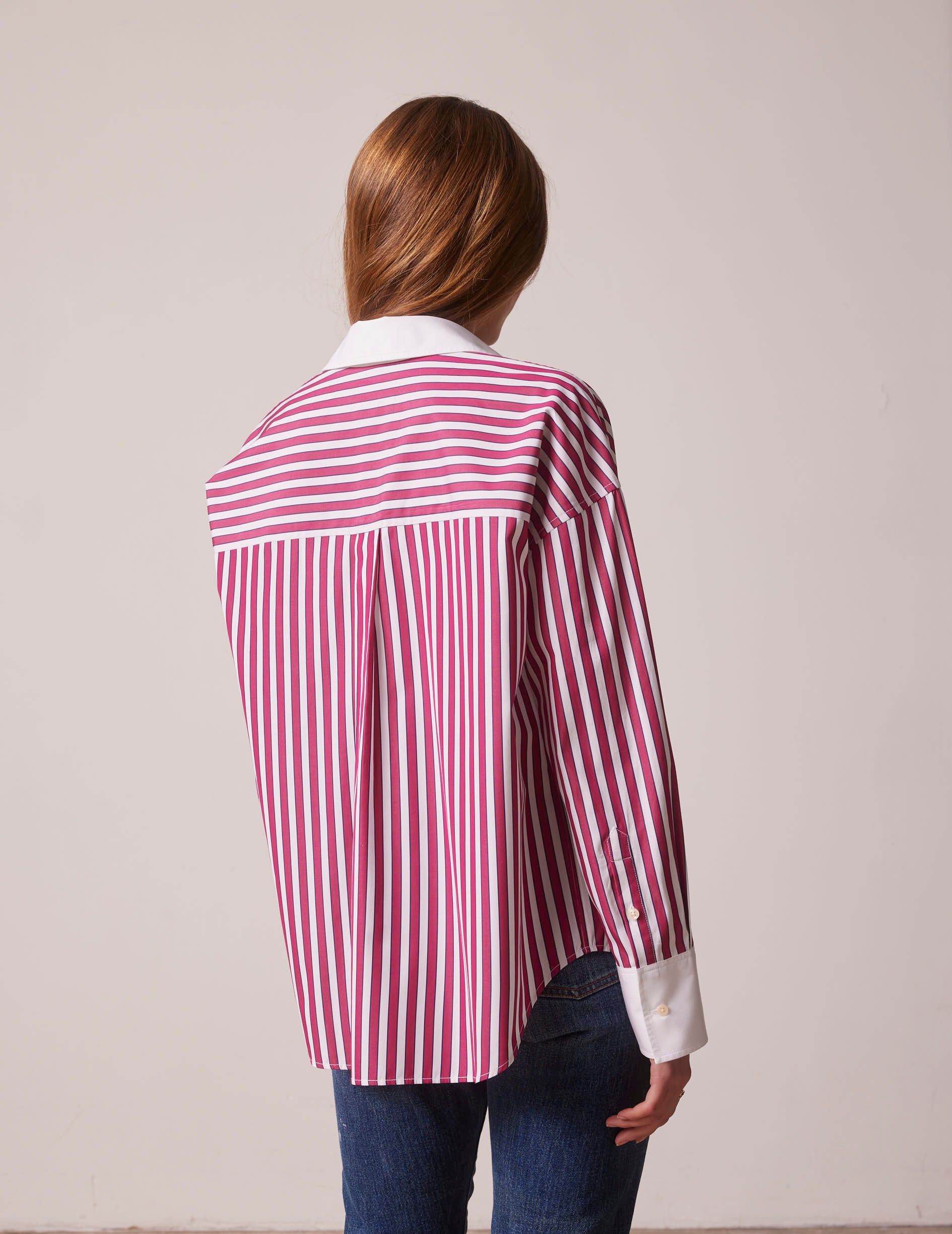 Oversized burgundy striped Lizandra shirt - Poplin - Shirt Collar