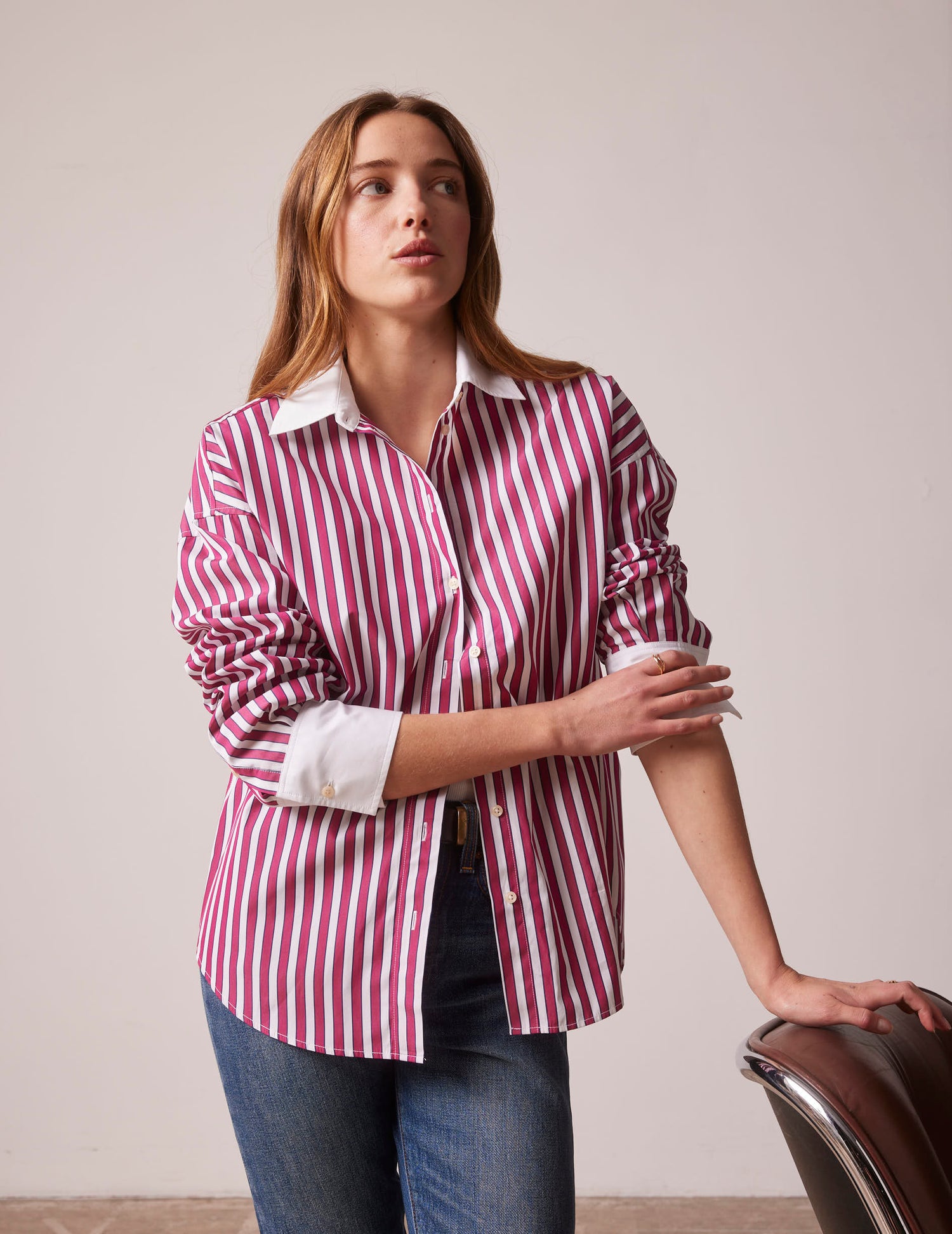 Oversized burgundy striped Lizandra shirt - Popeline - Chemise Collar#2