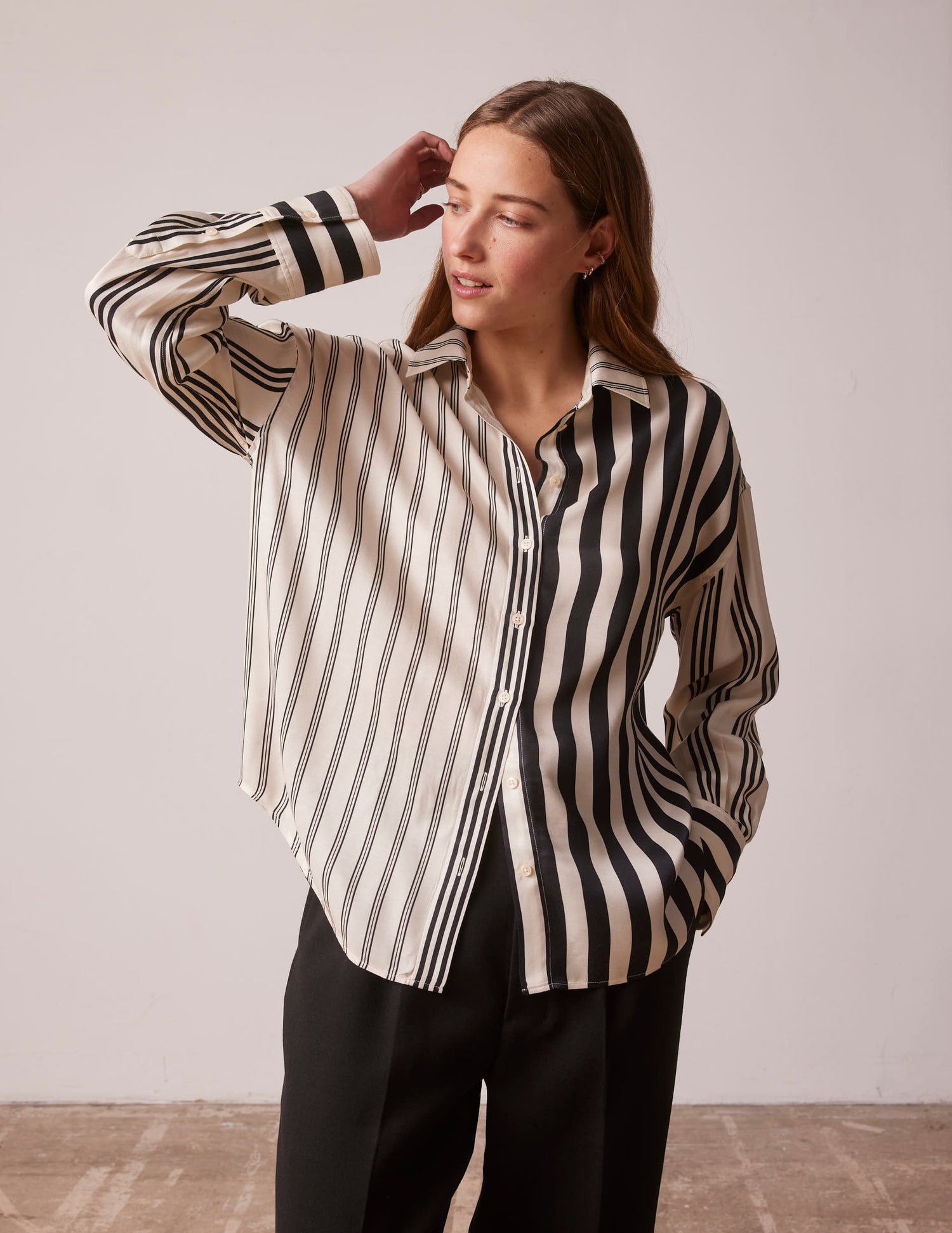 Black and ecru Lizandra striped fun shirt - Twill - Shirt Collar