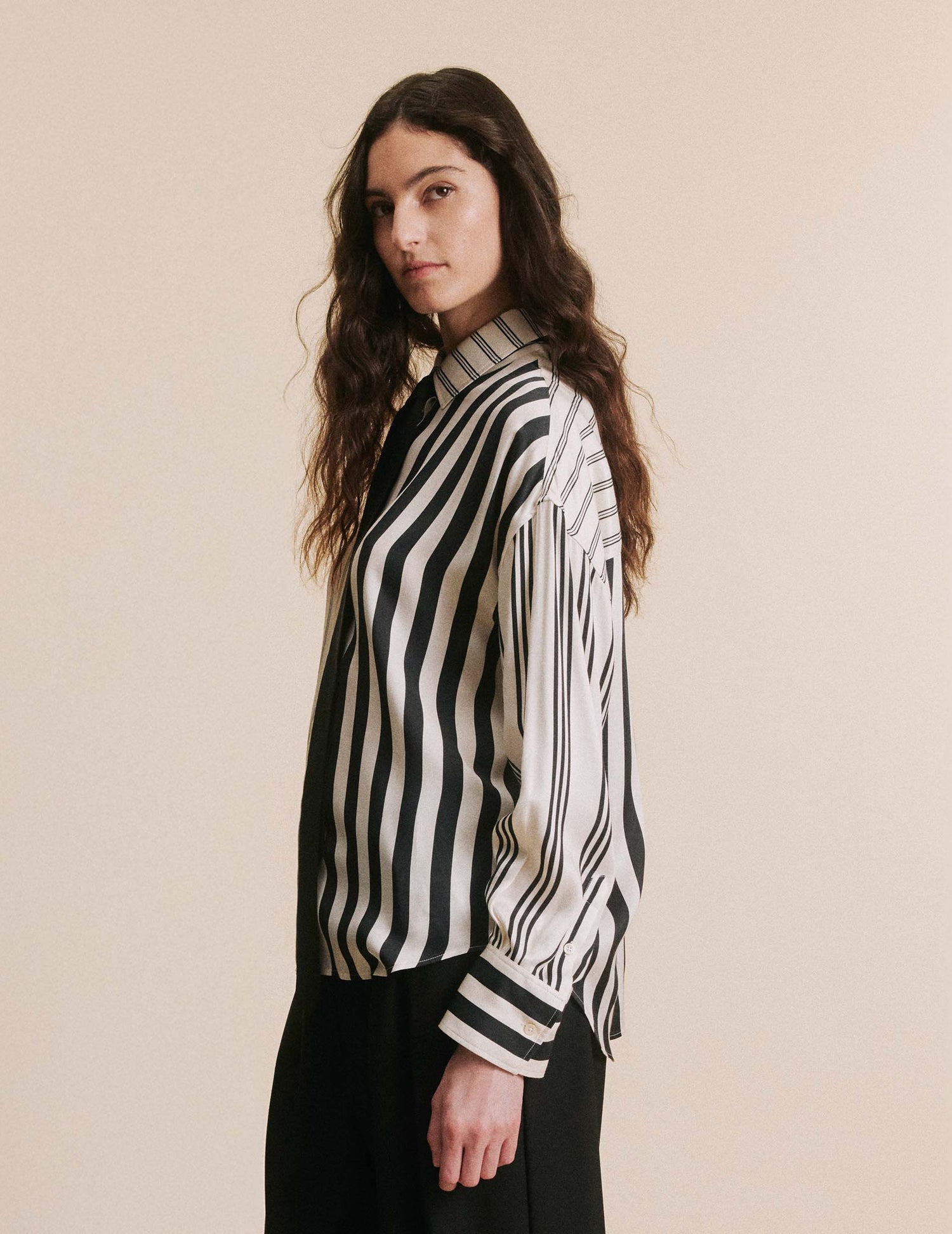 Black and ecru Lizandra striped fun shirt - Twill - Shirt Collar#3