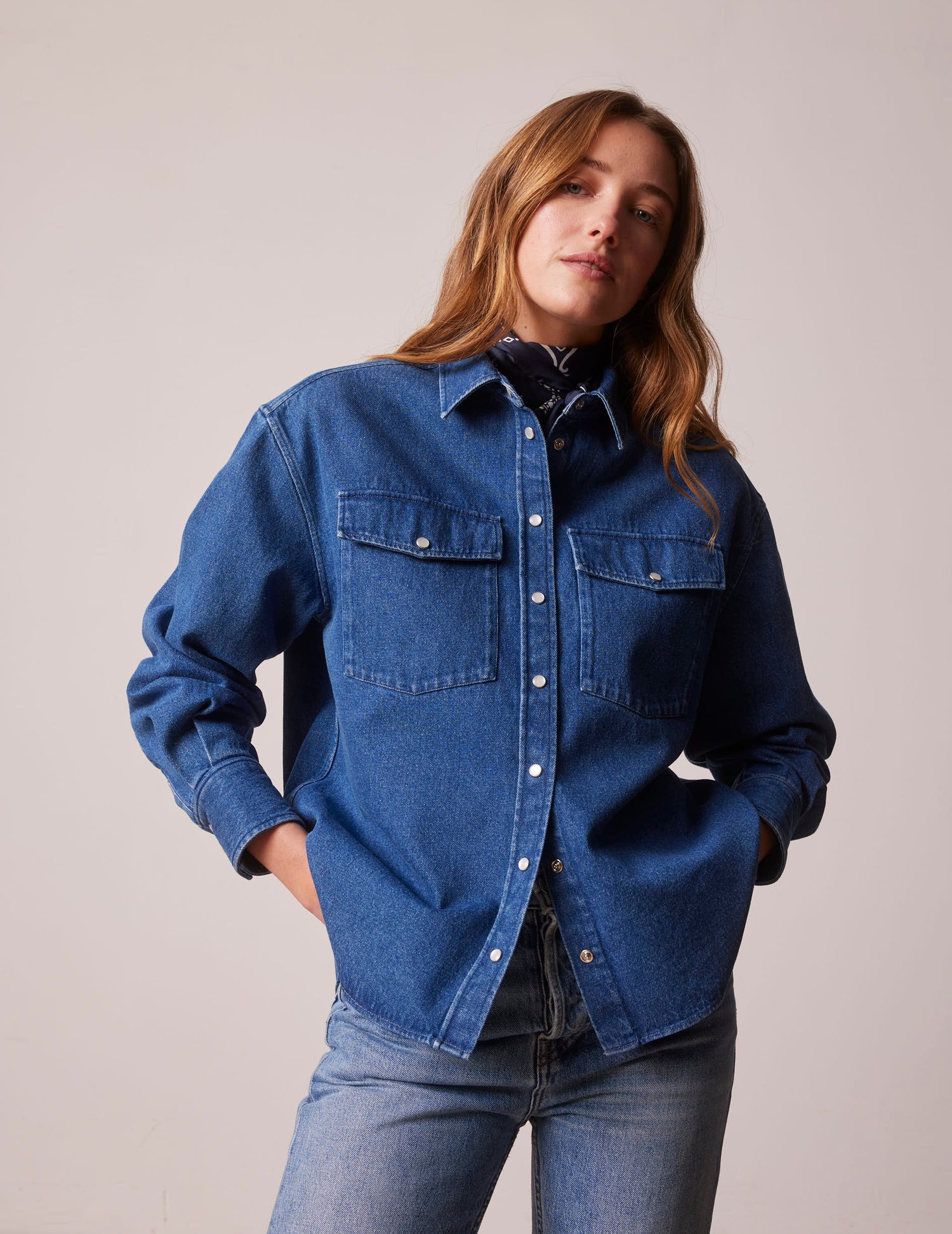 Chemise oversize Lorelie en denim marine - Denim - Col Chemise