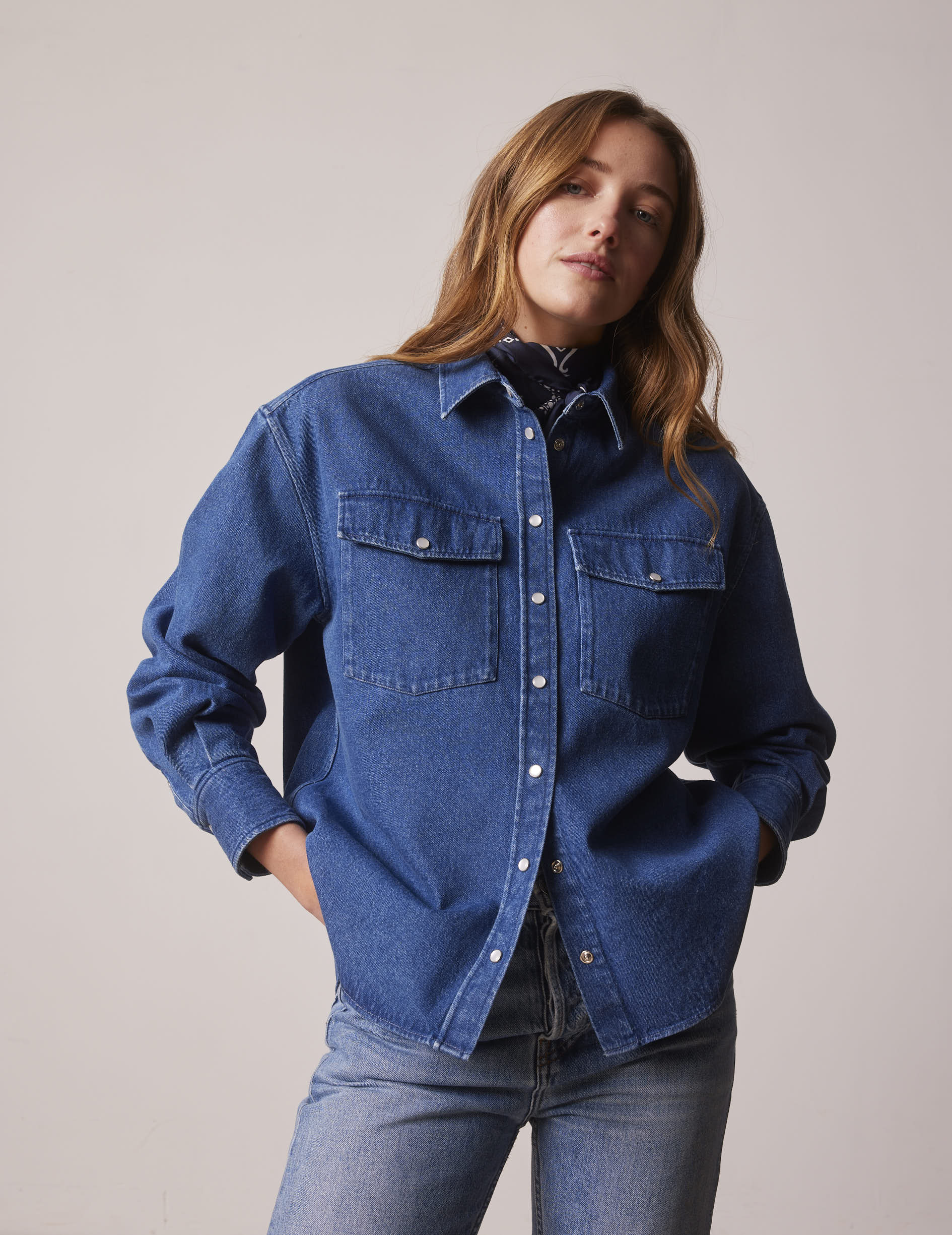 Chemise oversize Lorelie en denim marine